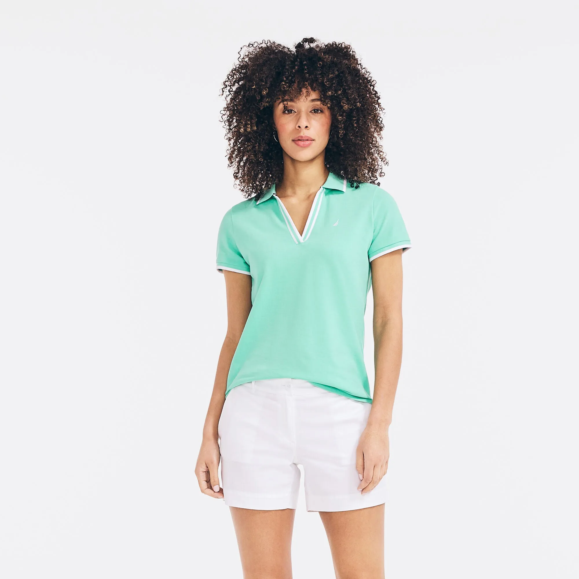Nautica Womens Sustainably Crafted Ocean Split-Neck Polo