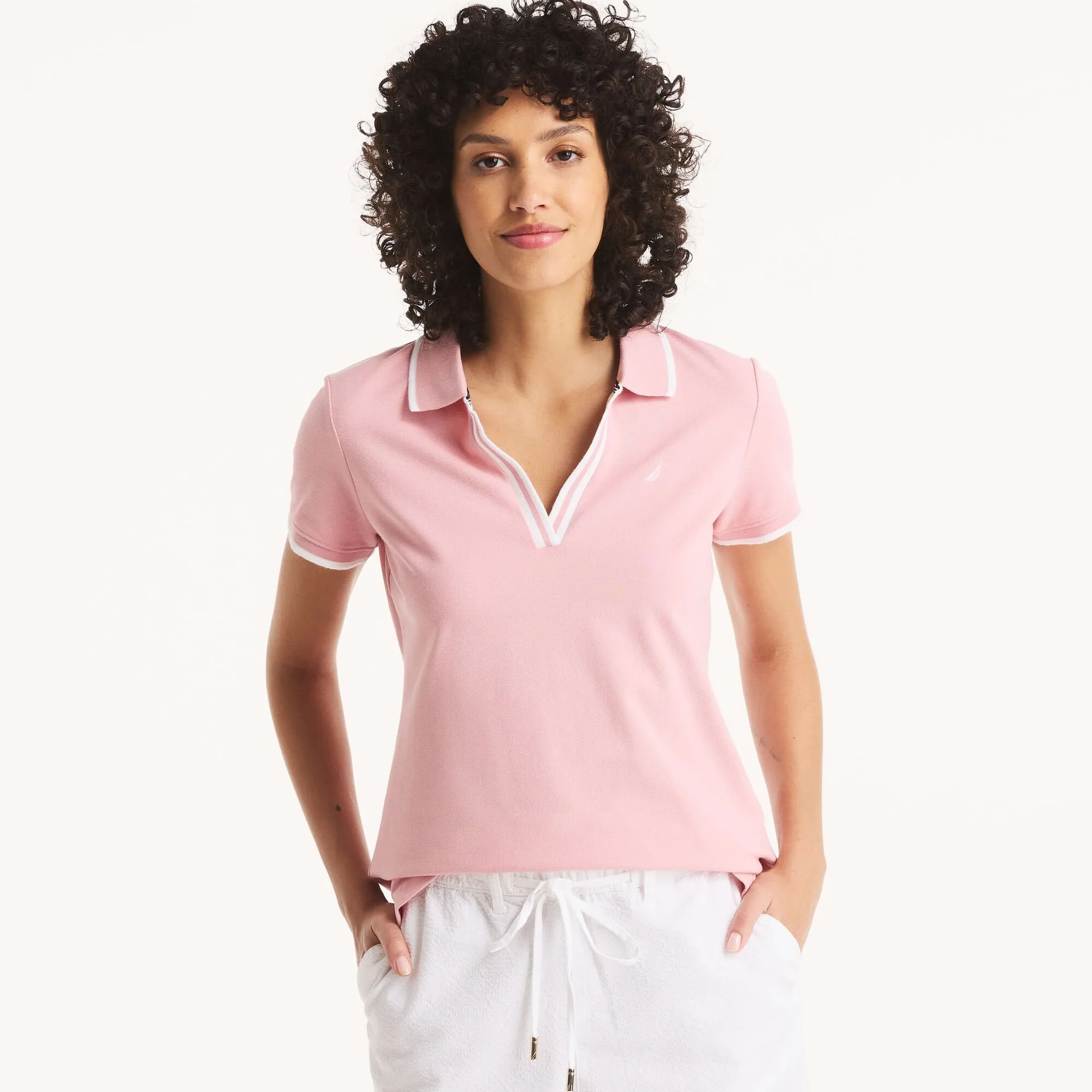 Nautica Womens Sustainably Crafted Ocean Split-Neck Polo