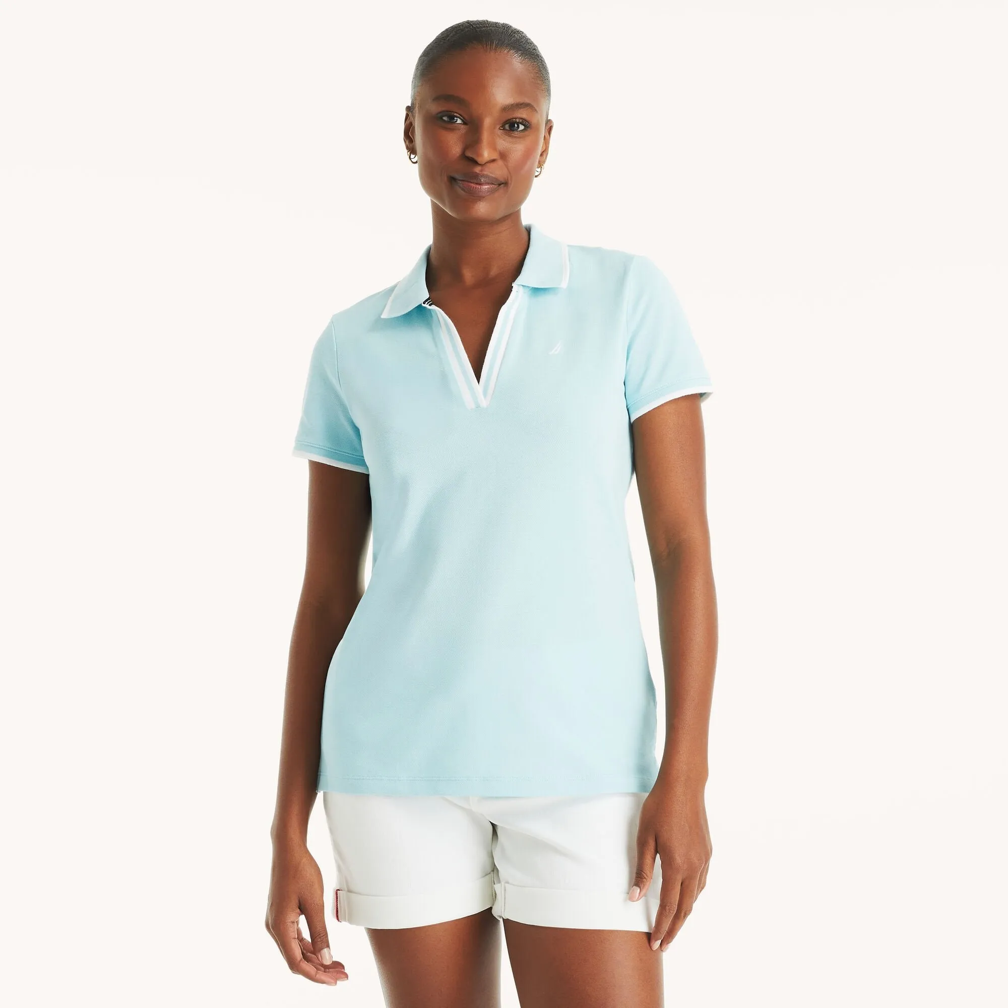 Nautica Womens Sustainably Crafted Ocean Split-Neck Polo