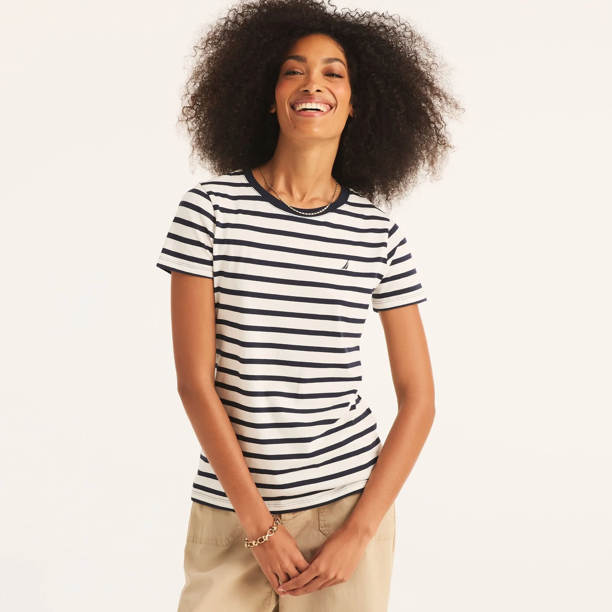 Nautica Womens Sustainably Crafted Striped Crewneck T-Shirt