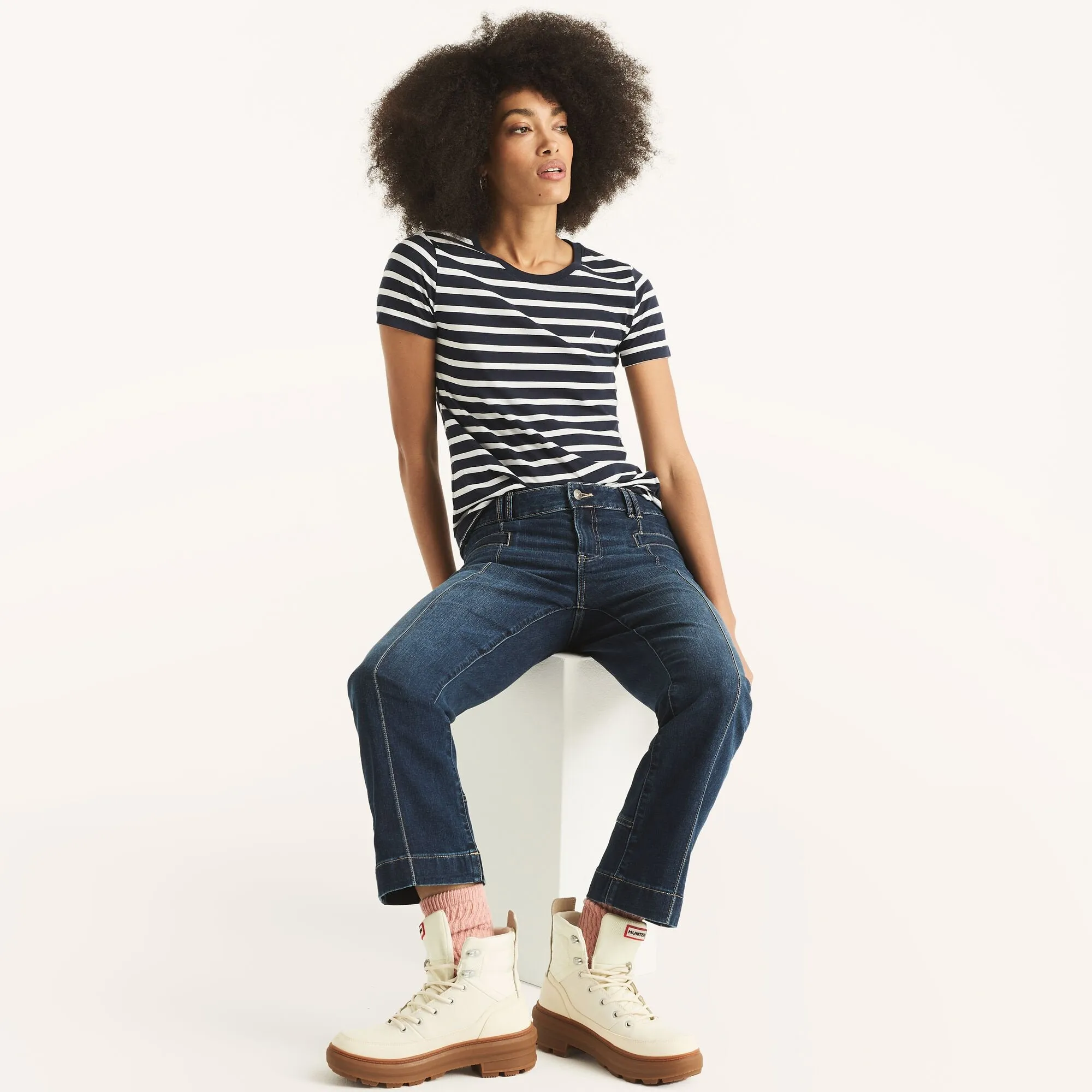 Nautica Womens Sustainably Crafted Striped Crewneck T-Shirt