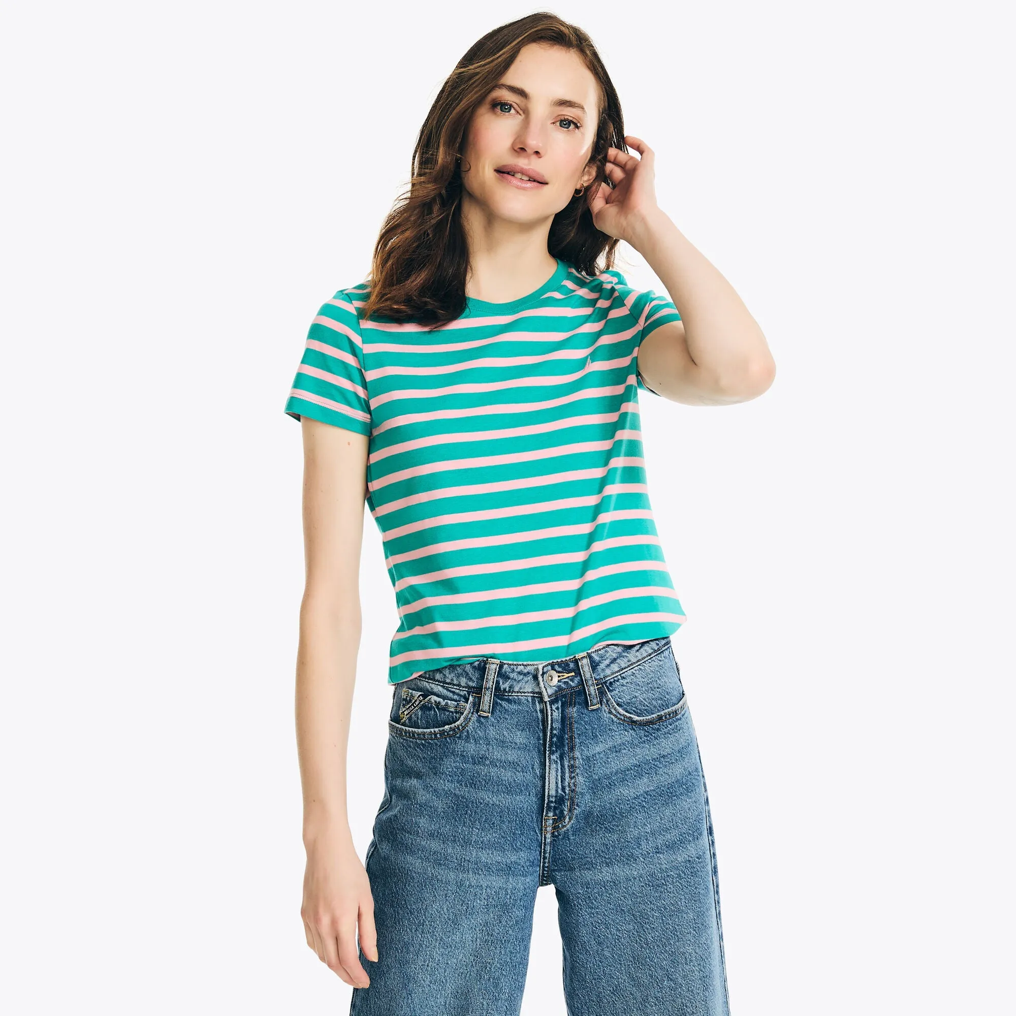 Nautica Womens Sustainably Crafted Striped Crewneck T-Shirt