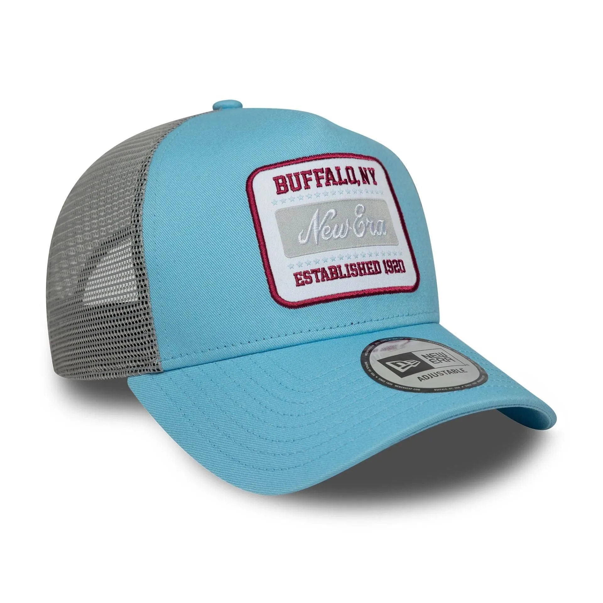 New Era Patch Pastel Blue 9FORTY A-Frame Trucker Adjustable Cap Billy J