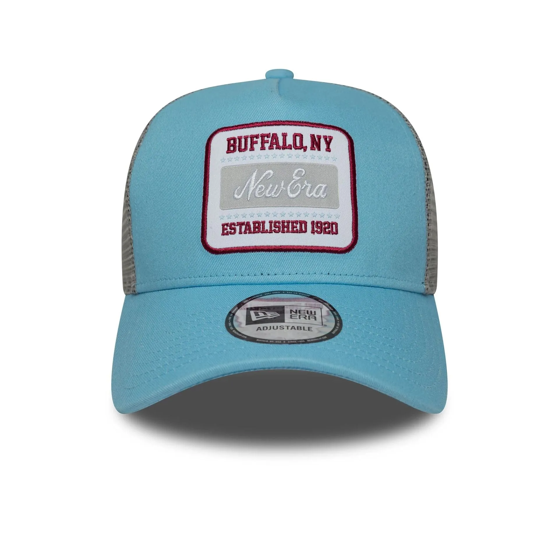 New Era Patch Pastel Blue 9FORTY A-Frame Trucker Adjustable Cap Billy J