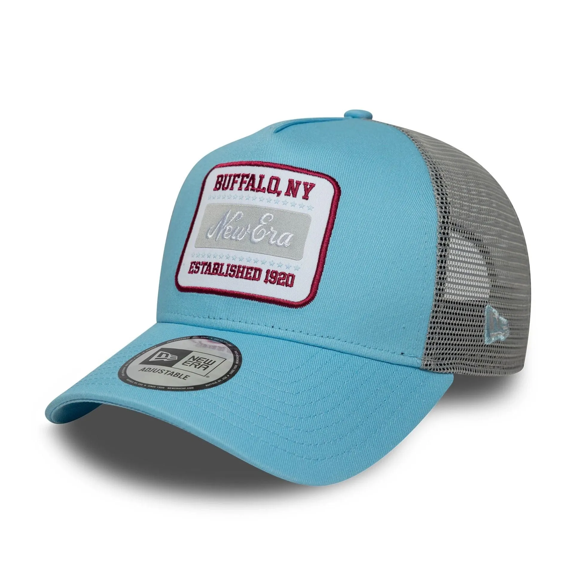 New Era Patch Pastel Blue 9FORTY A-Frame Trucker Adjustable Cap Billy J