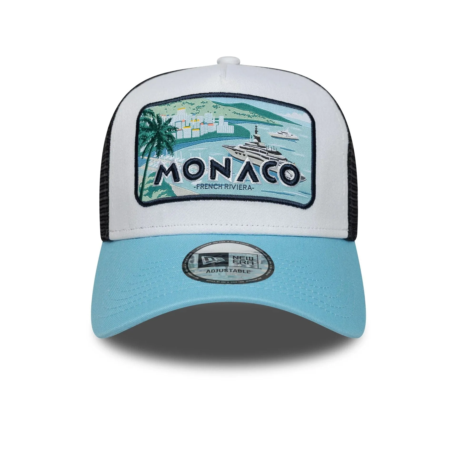 New Era Summer Monaco Pastel Blue 9FORTY A-Frame Trucker Adjustable Cap Billy J