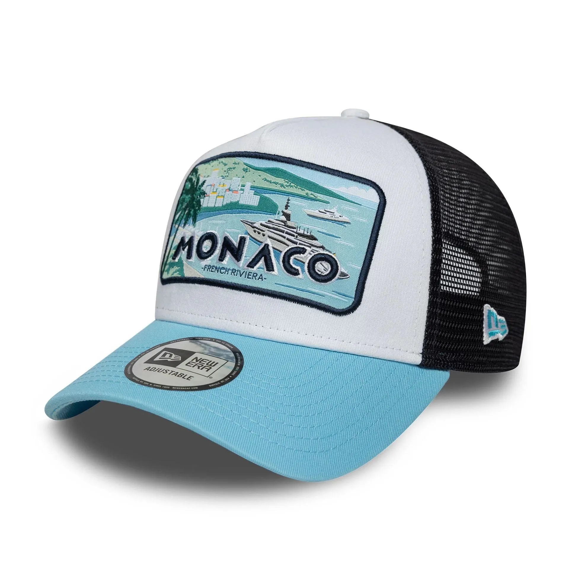 New Era Summer Monaco Pastel Blue 9FORTY A-Frame Trucker Adjustable Cap Billy J