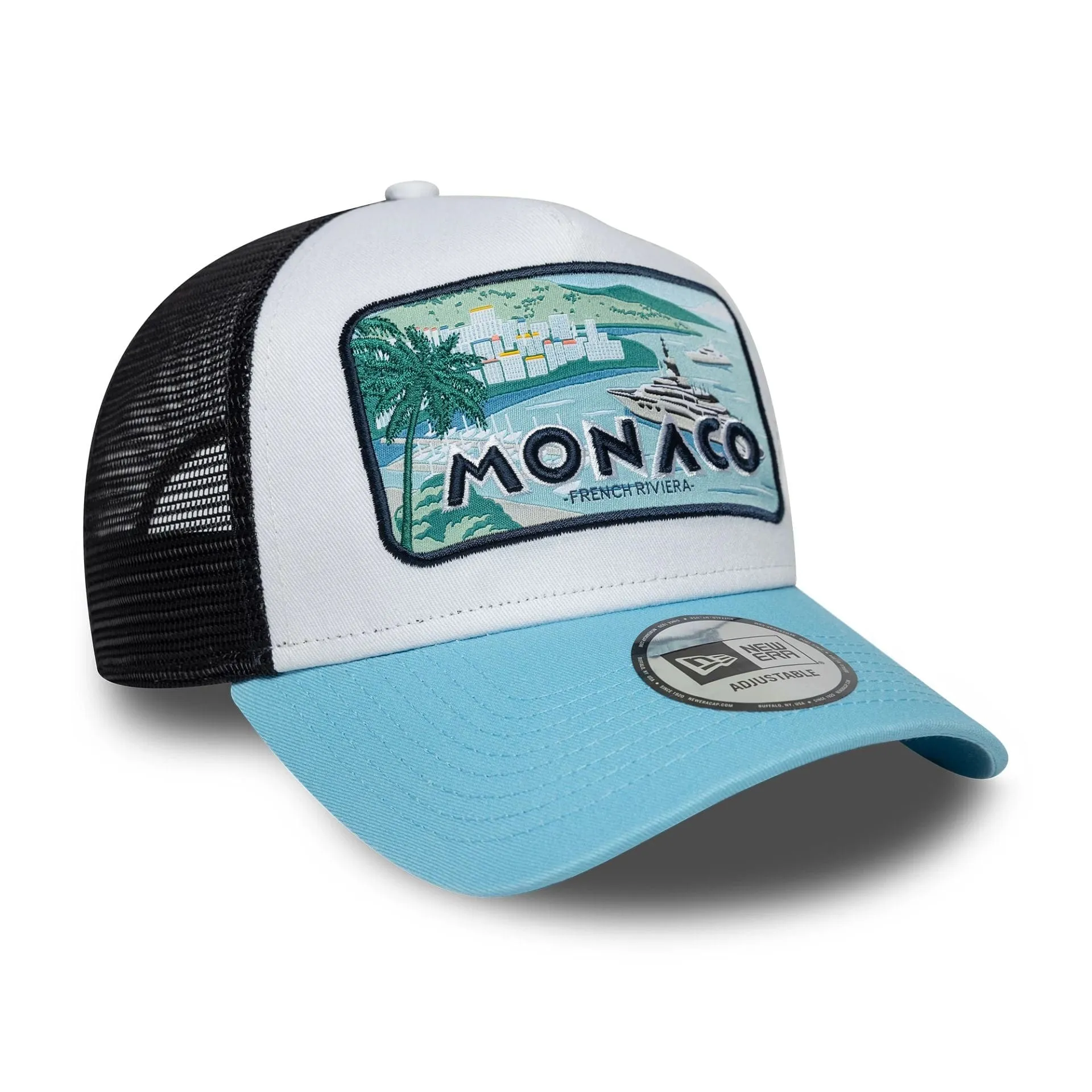 New Era Summer Monaco Pastel Blue 9FORTY A-Frame Trucker Adjustable Cap Billy J