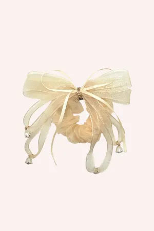 Nude Mesh Bow Flower Embellished Scrunchie Annasui