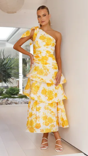 Odilie One Shoulder Maxi Dress - Yellow Floral Billy J