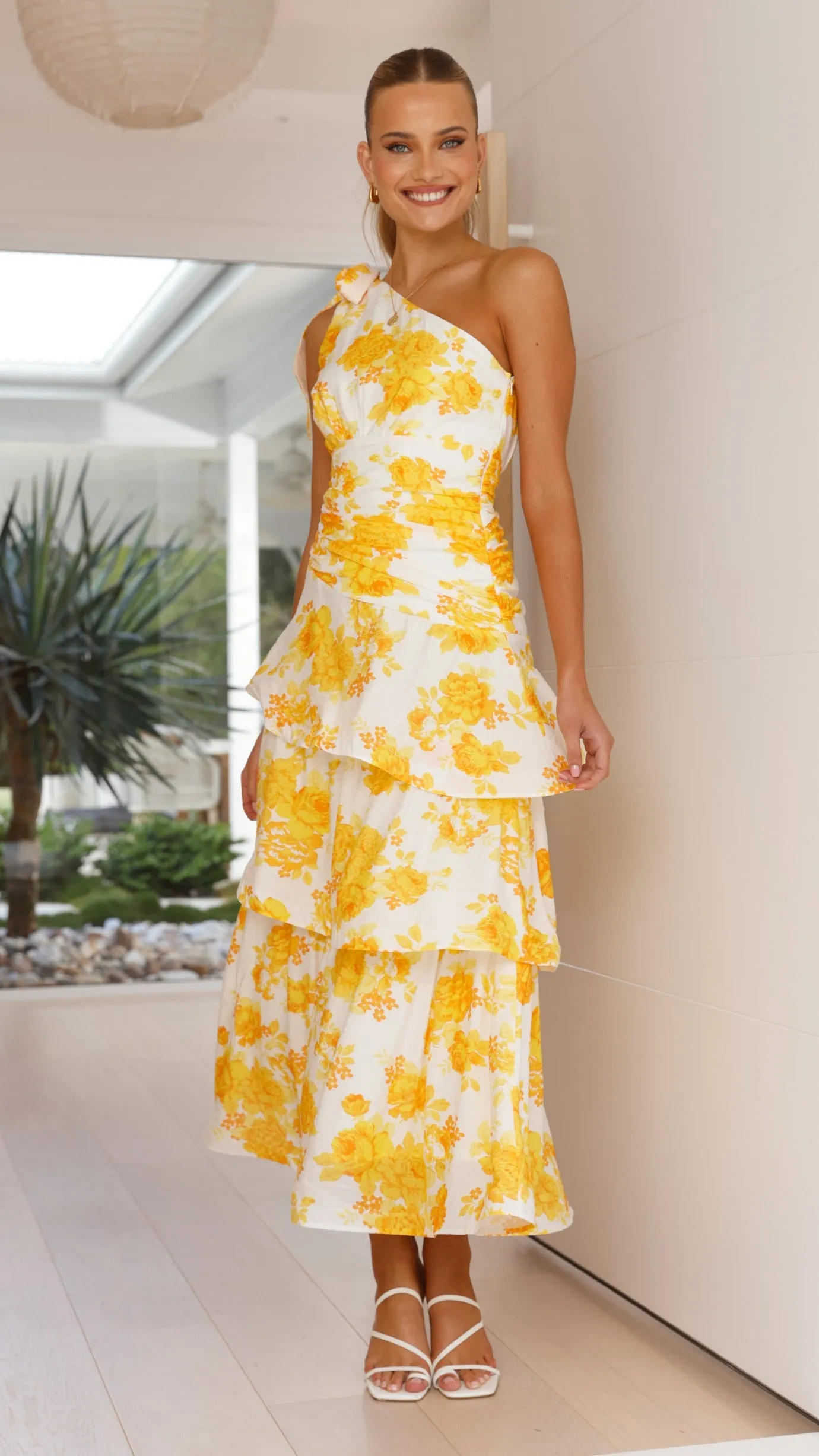 Odilie One Shoulder Maxi Dress - Yellow Floral Billy J