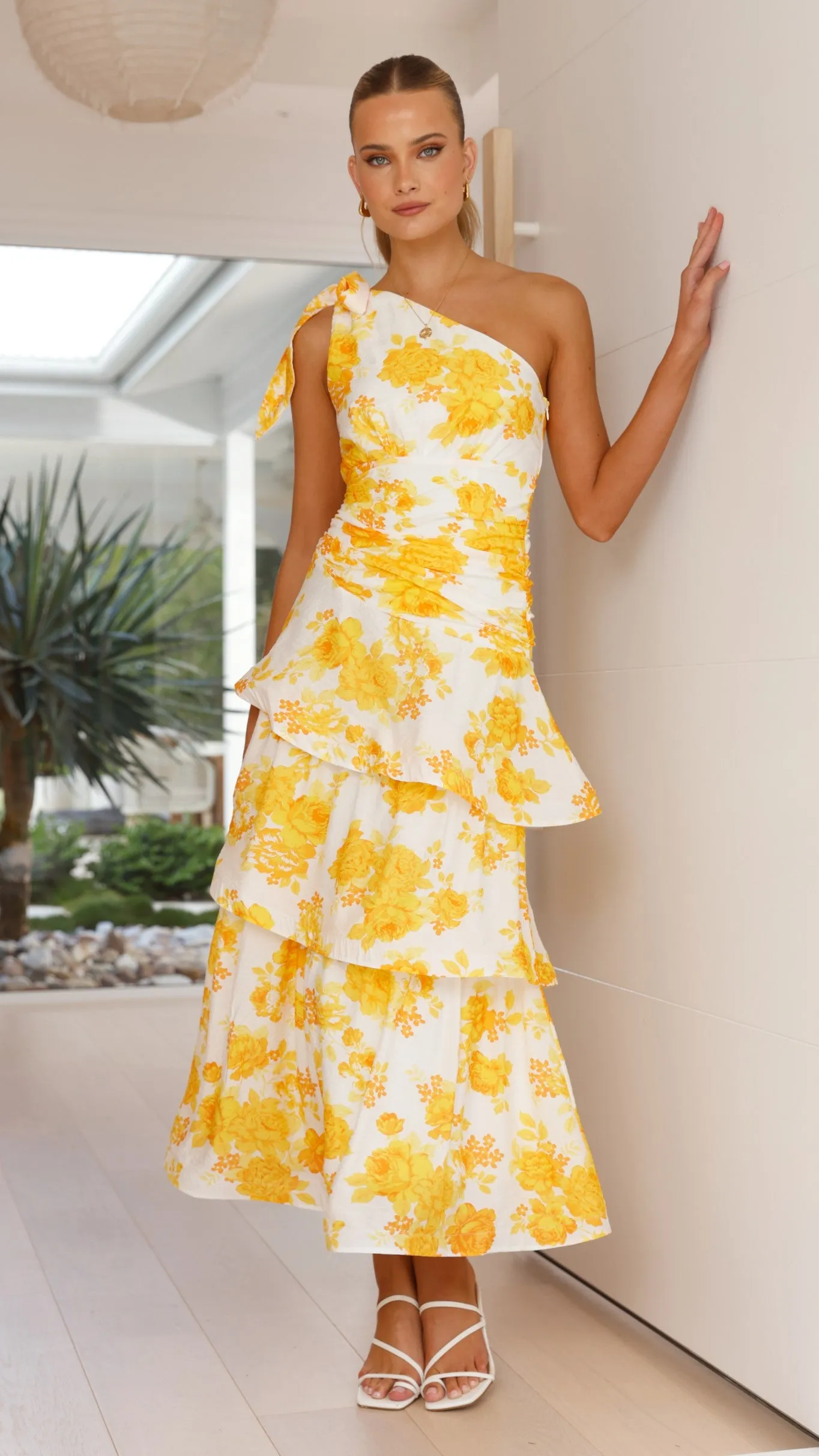 Odilie One Shoulder Maxi Dress - Yellow Floral Billy J