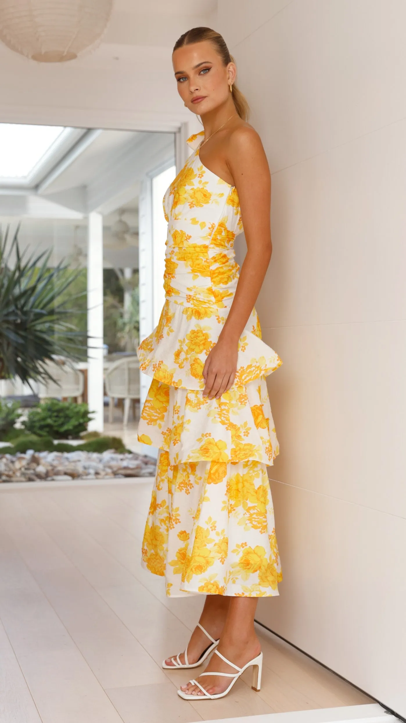 Odilie One Shoulder Maxi Dress - Yellow Floral Billy J