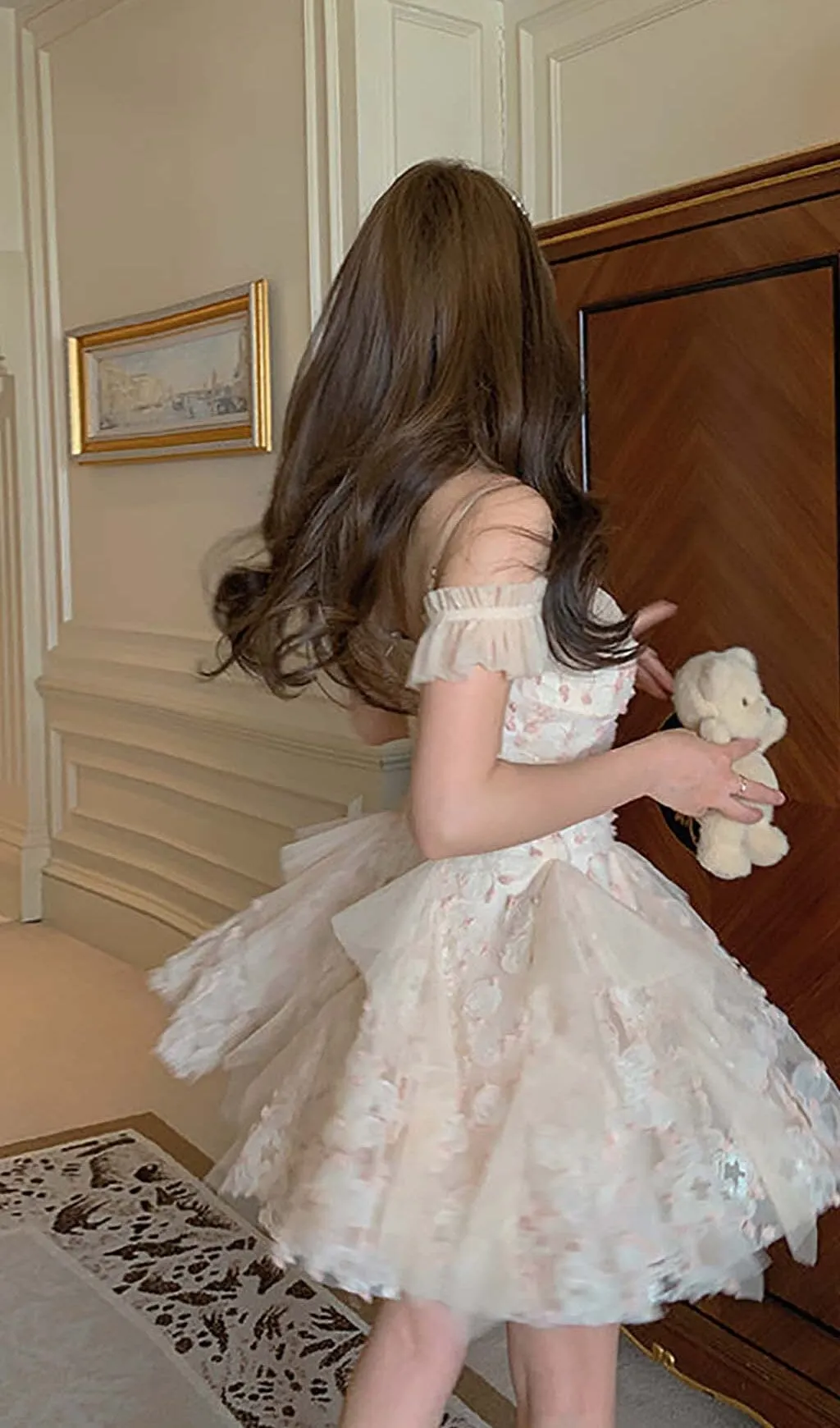 OFF -SHOULDER FLOWER MINI DRESS IN PINK Gloria Lanvin