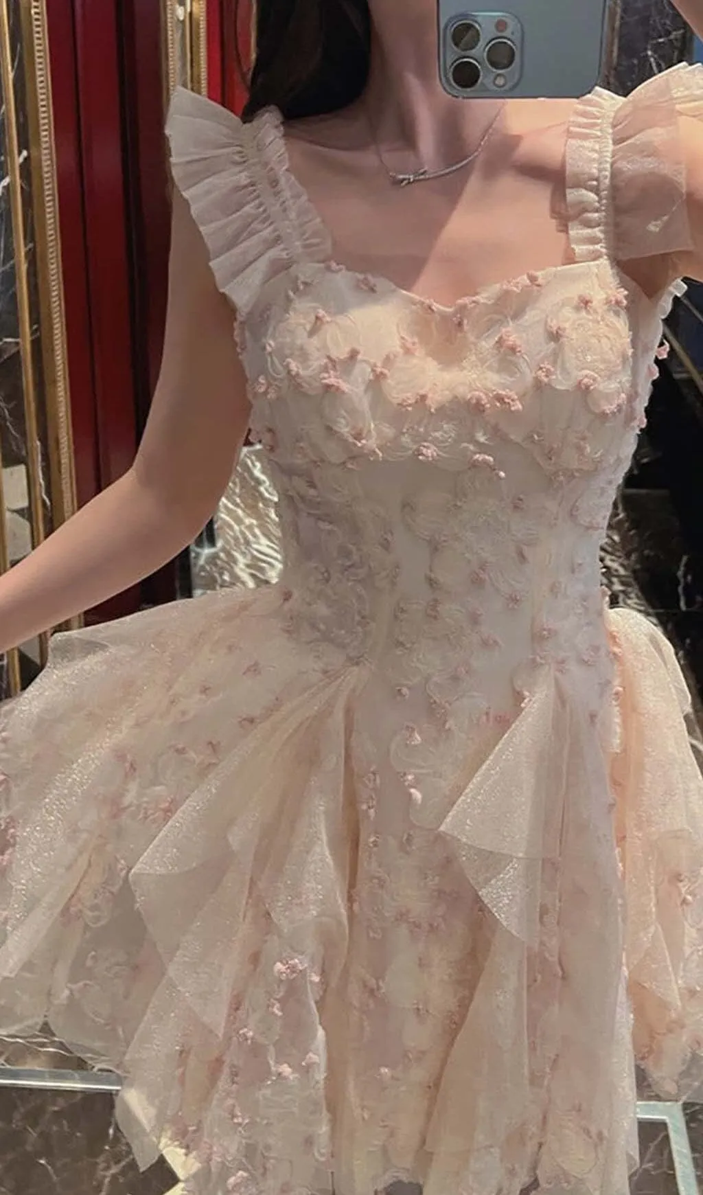 OFF -SHOULDER FLOWER MINI DRESS IN PINK Gloria Lanvin