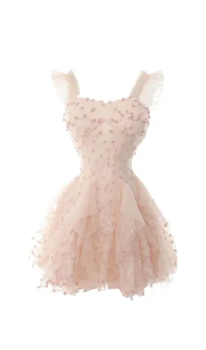 OFF -SHOULDER FLOWER MINI DRESS IN PINK Gloria Lanvin