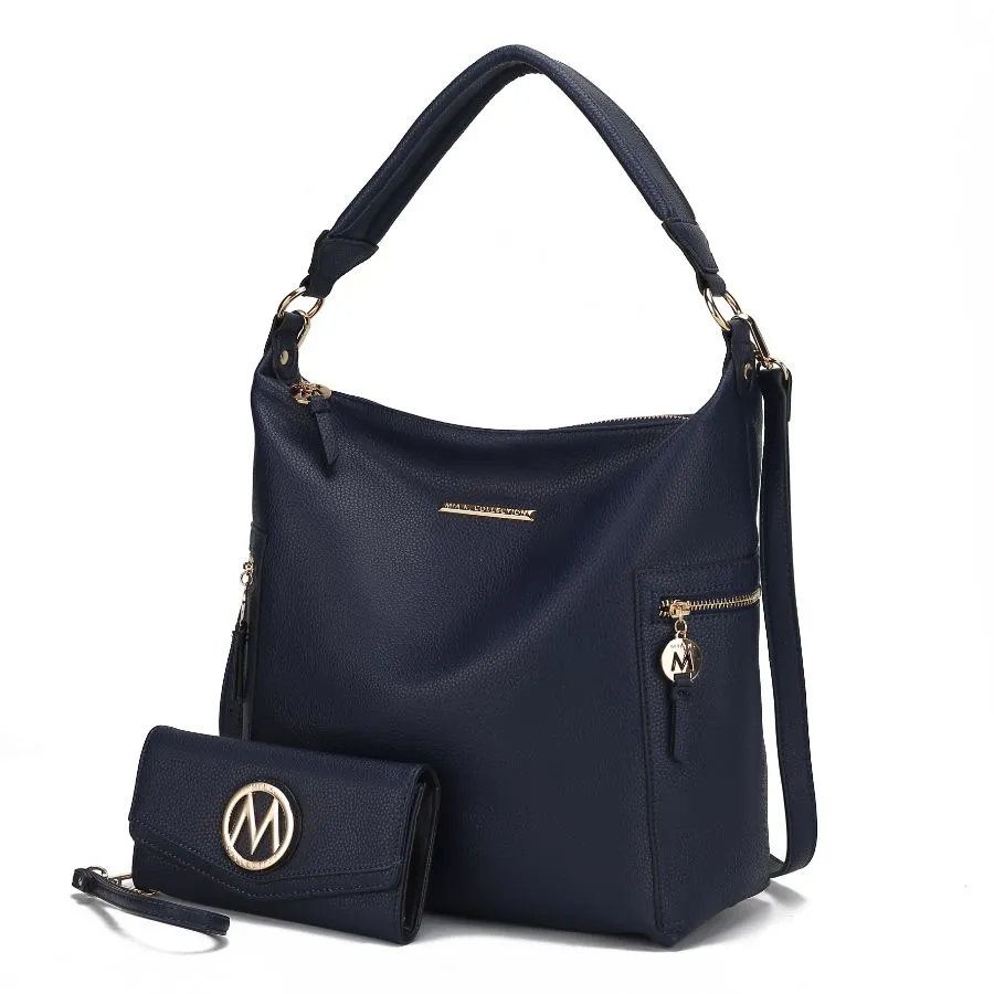 Ophelia Vegan Leather Womens Hobo Bag with Wallet  2 pieces