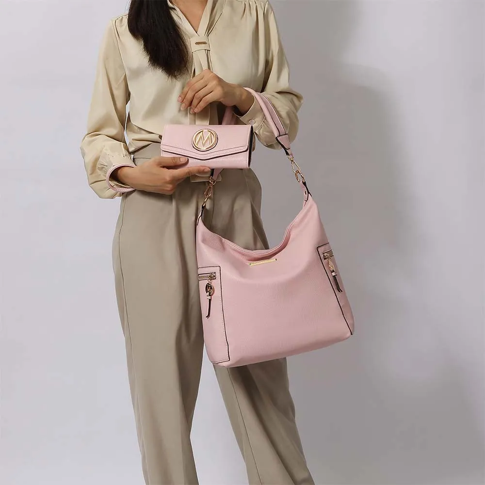 Ophelia Vegan Leather Womens Hobo Bag with Wallet  2 pieces