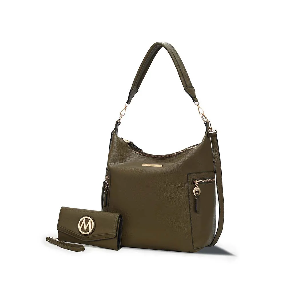 Ophelia Vegan Leather Womens Hobo Bag with Wallet  2 pieces