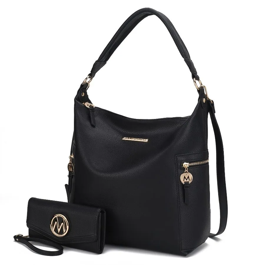 Ophelia Vegan Leather Womens Hobo Bag with Wallet  2 pieces