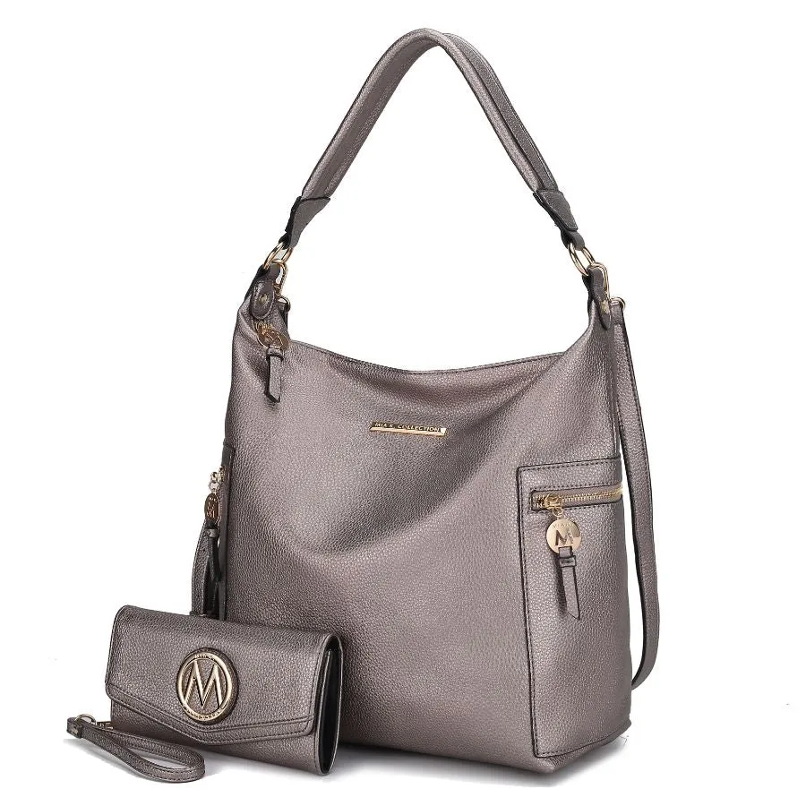 Ophelia Vegan Leather Womens Hobo Bag with Wallet  2 pieces