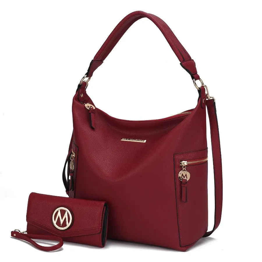 Ophelia Vegan Leather Womens Hobo Bag with Wallet  2 pieces