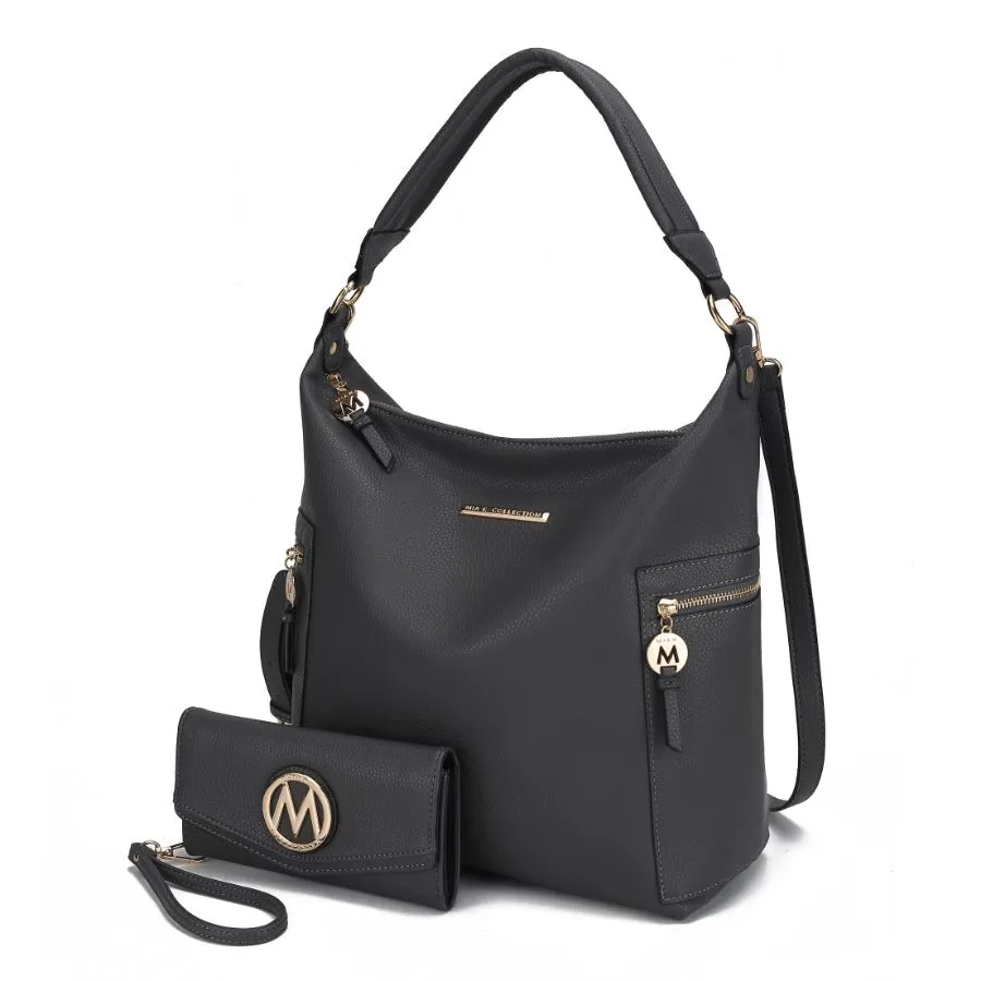 Ophelia Vegan Leather Womens Hobo Bag with Wallet  2 pieces
