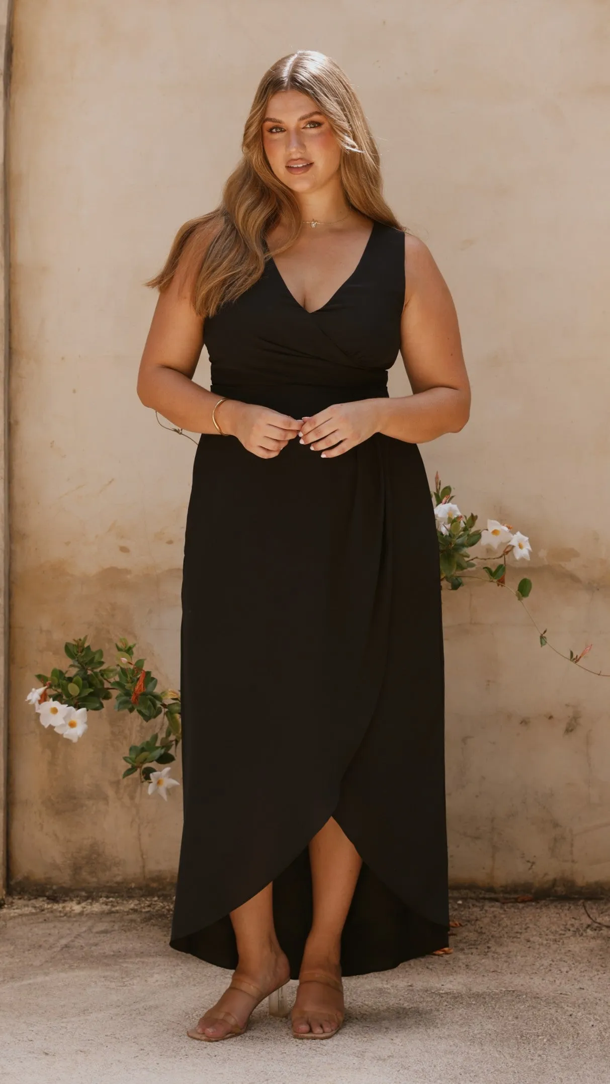 Pamela V Neck Maxi Dress - Black Billy J