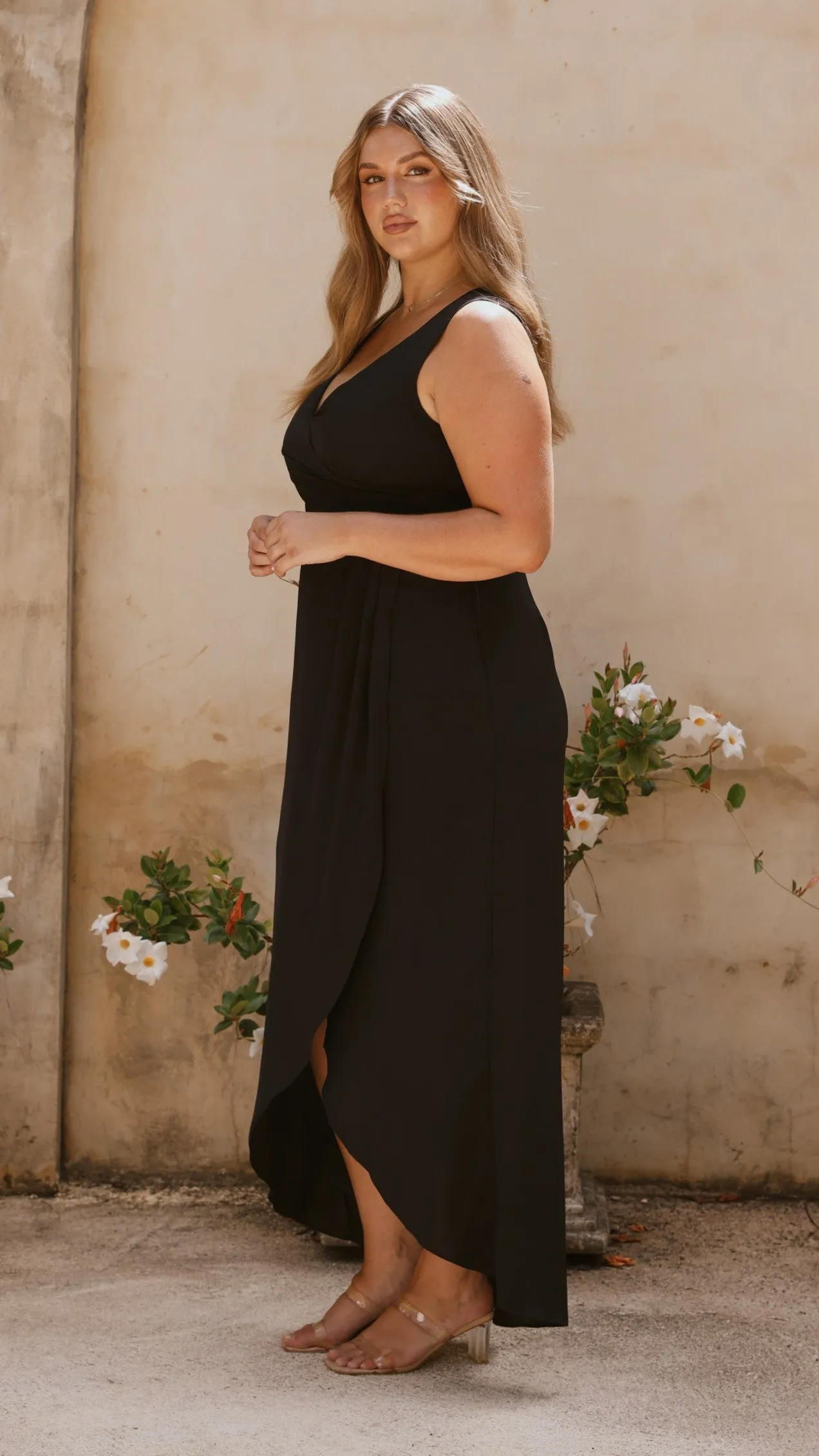 Pamela V Neck Maxi Dress - Black Billy J