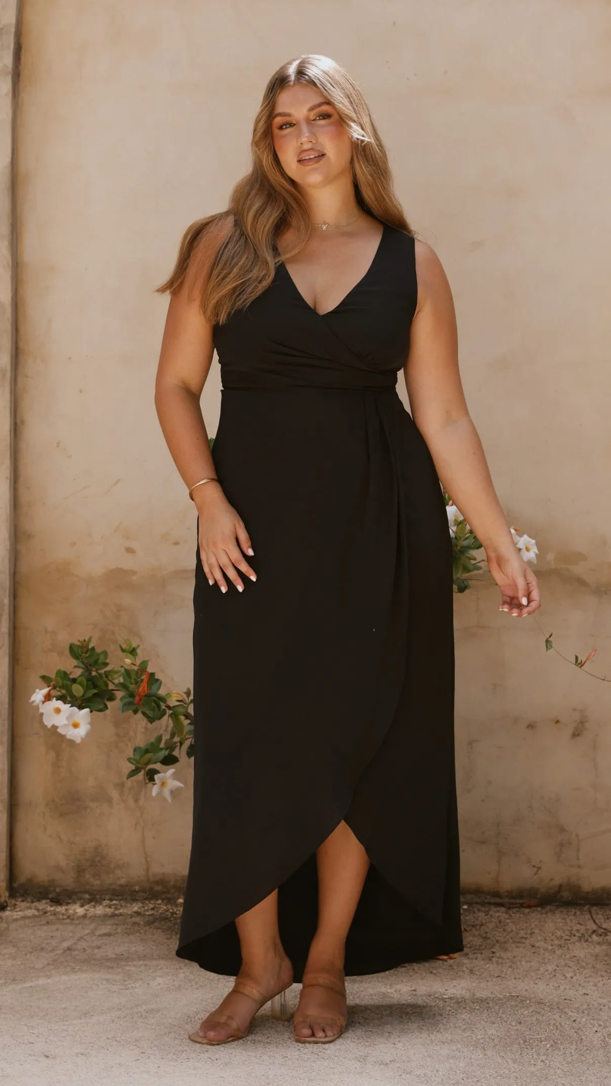 Pamela V Neck Maxi Dress - Black Billy J