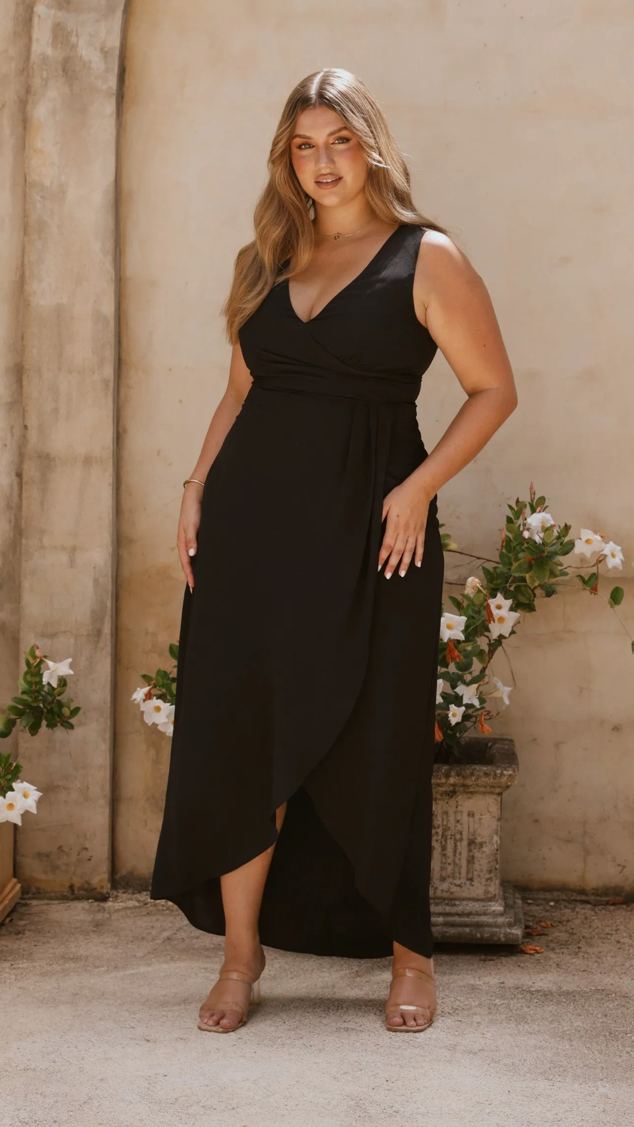 Pamela V Neck Maxi Dress - Black Billy J