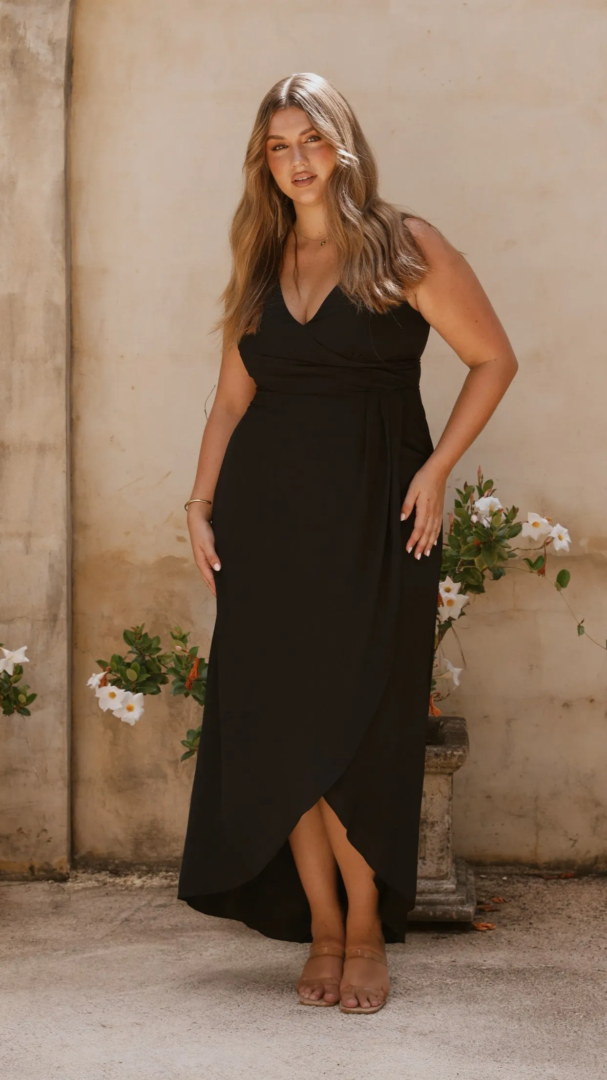 Pamela V Neck Maxi Dress - Black Billy J