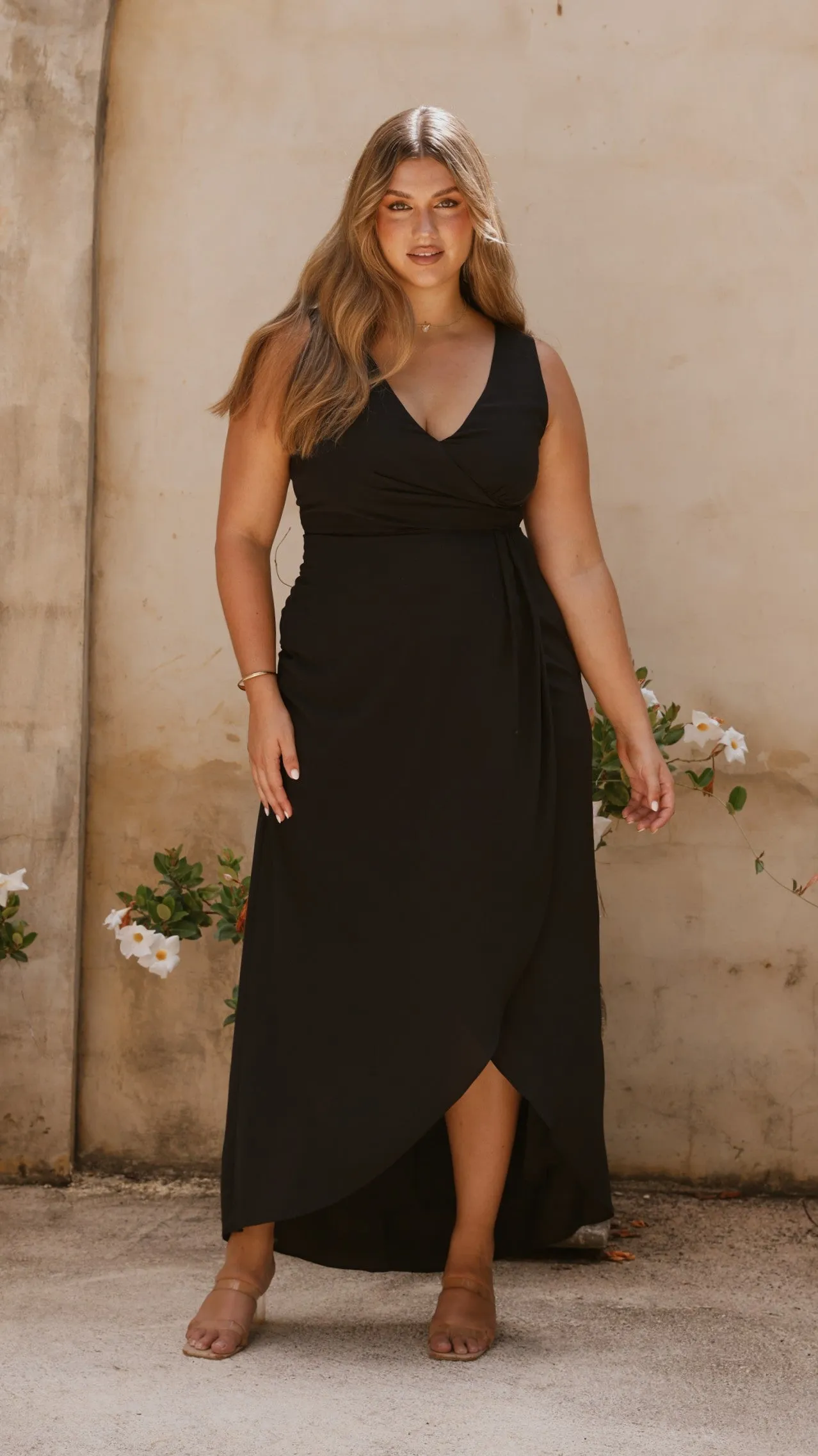 Pamela V Neck Maxi Dress - Black Billy J