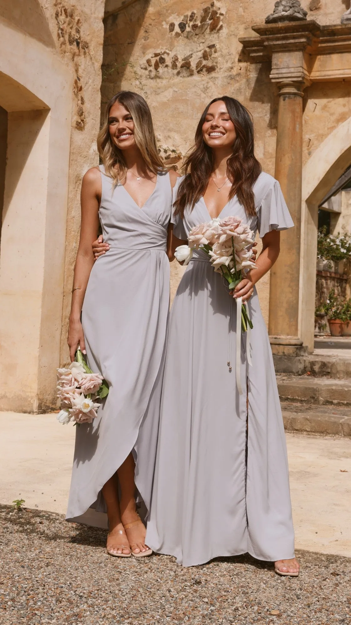 Pamela V Neck Maxi Dress - Light Grey Billy J