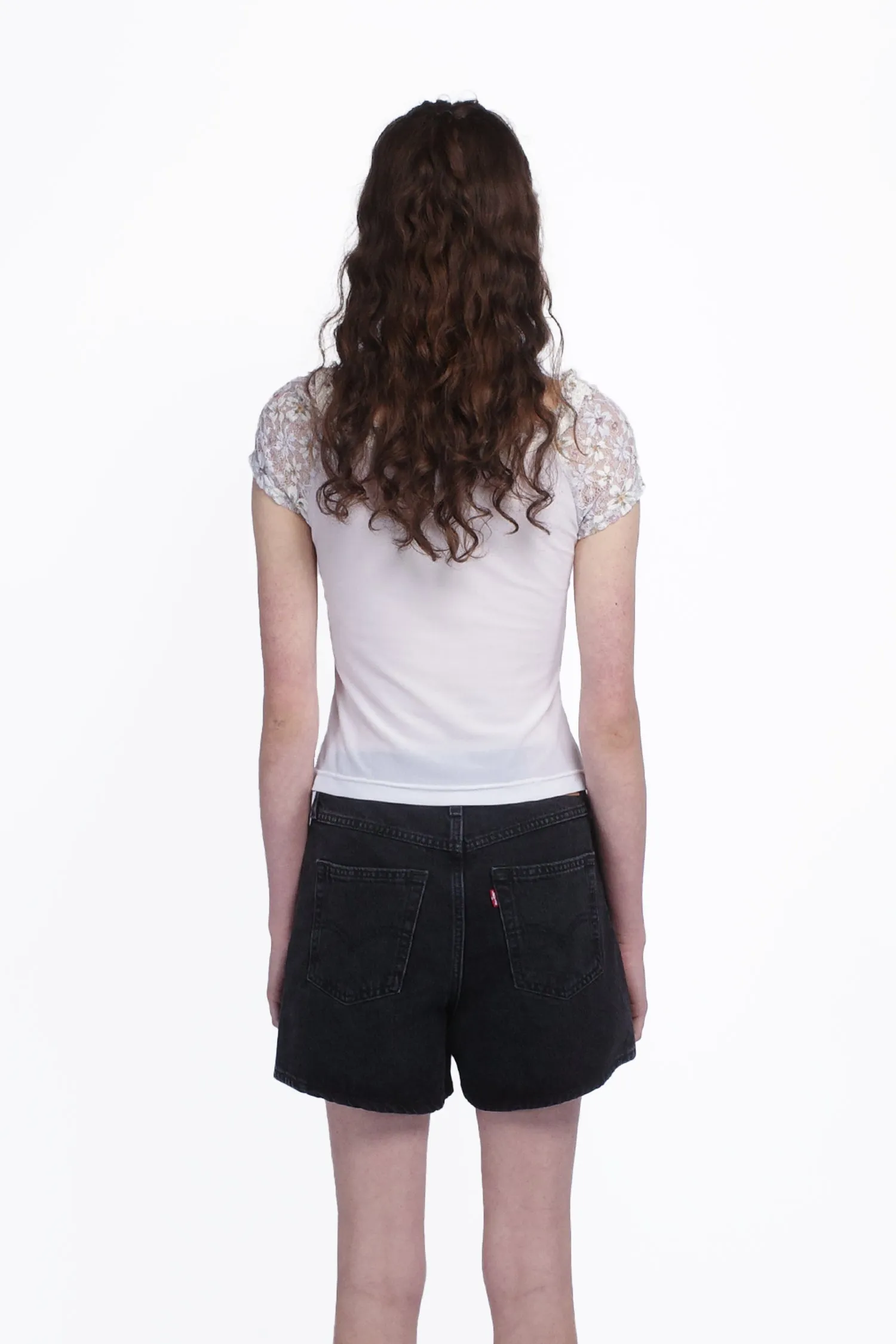 Pansy Stretch Lace Short Sleeve Top Annasui