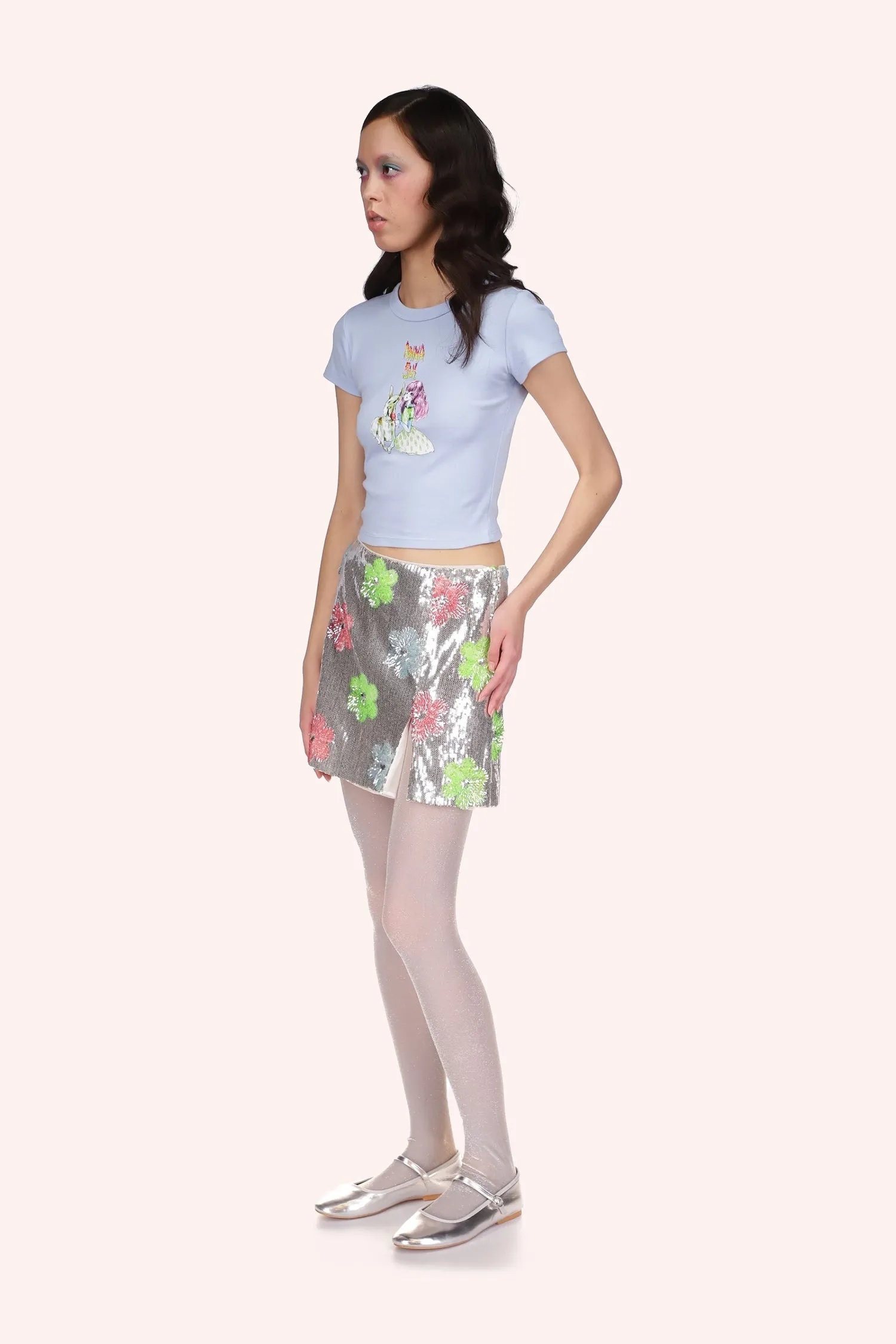 Pastel Posies Sequin Mini Skirt Annasui