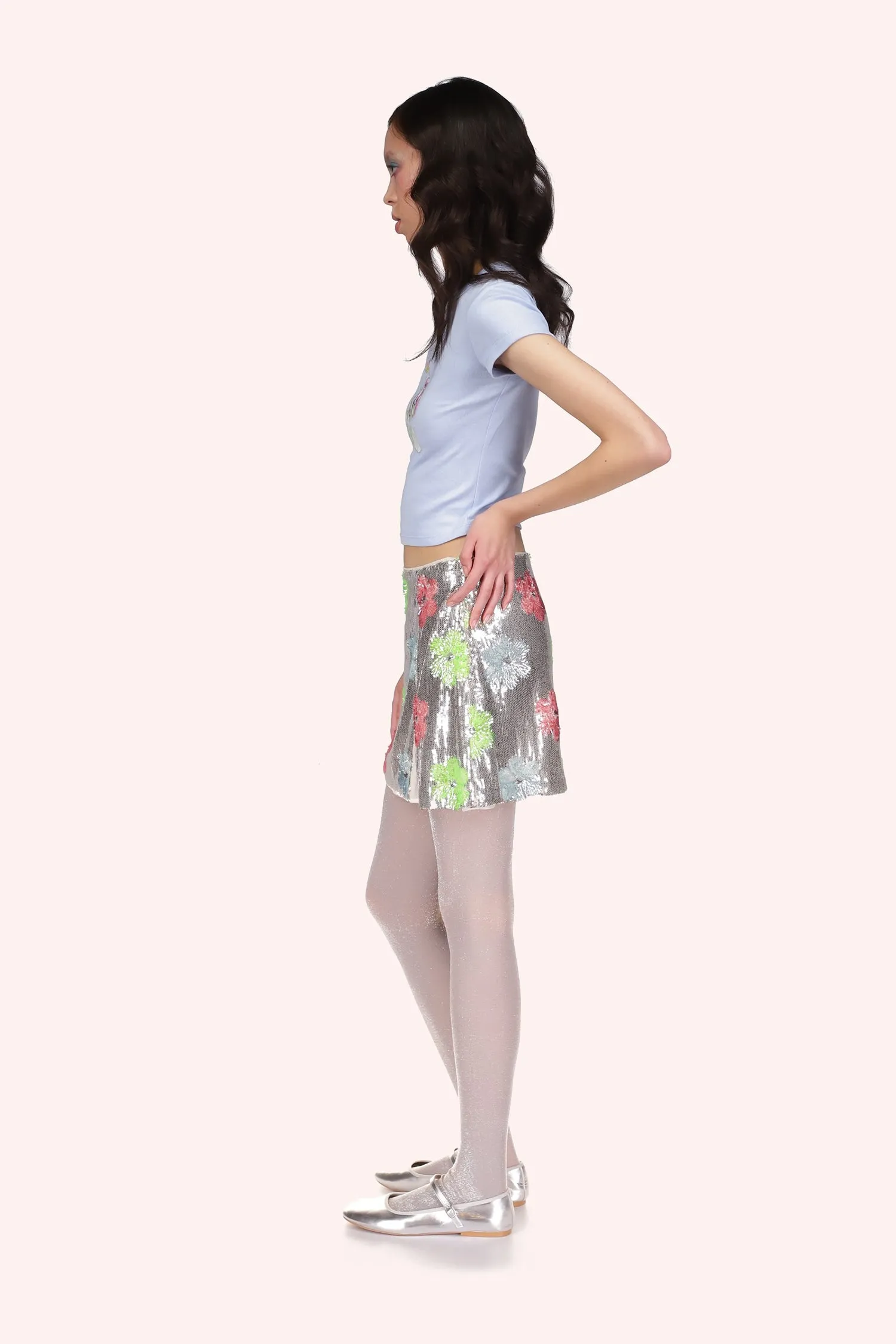 Pastel Posies Sequin Mini Skirt Annasui