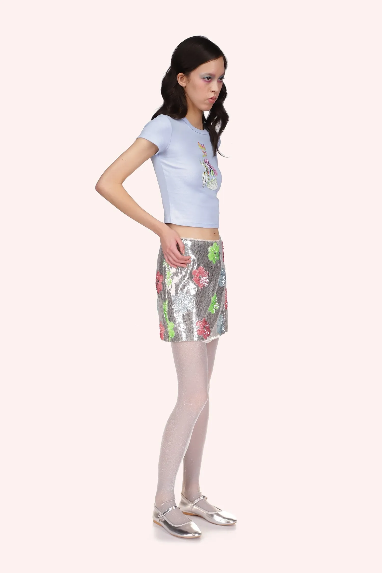 Pastel Posies Sequin Mini Skirt Annasui