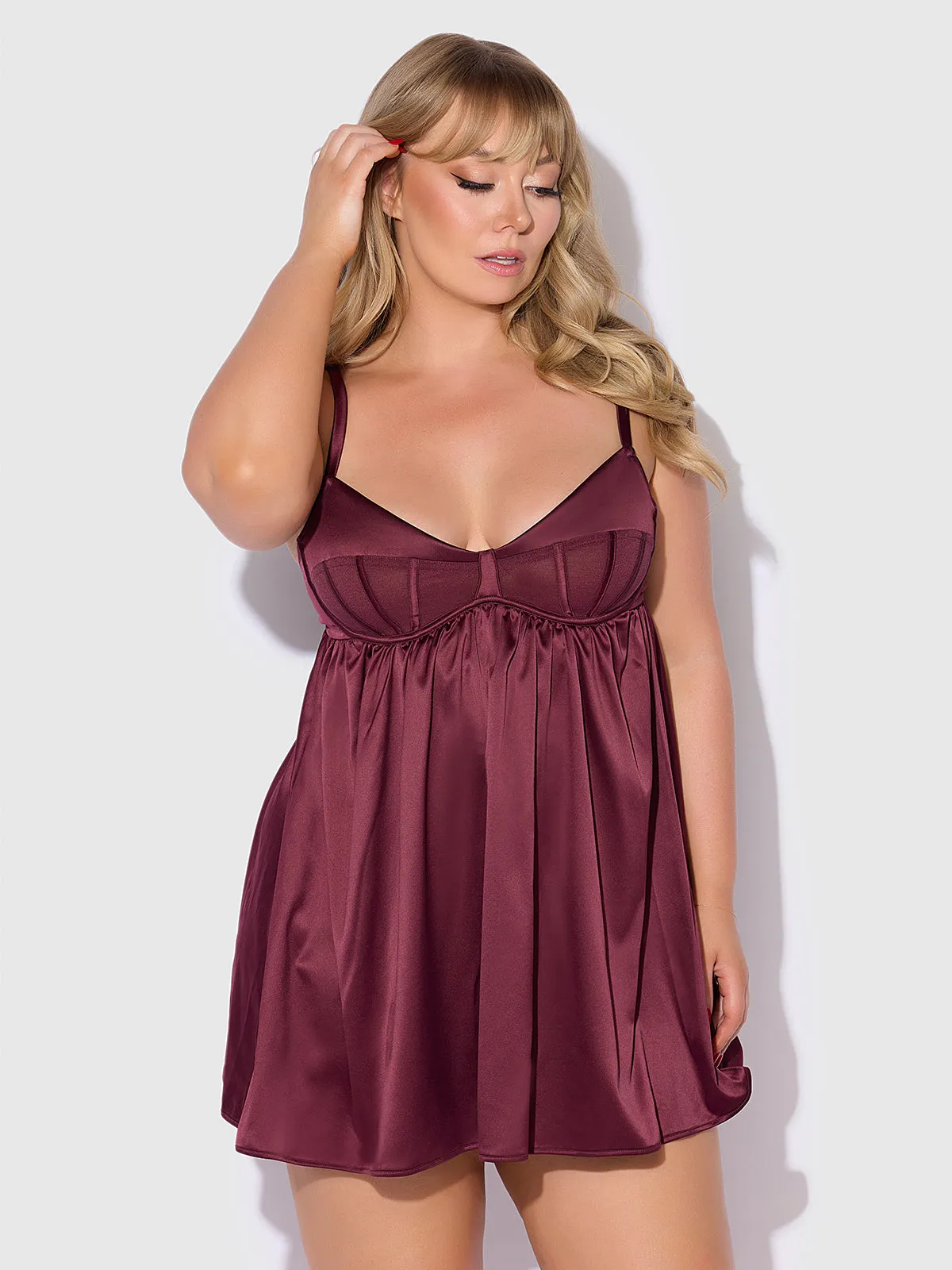 Petra Satin & Mesh Unlined Corset Cup Babydoll by Frederick's of Hollywood