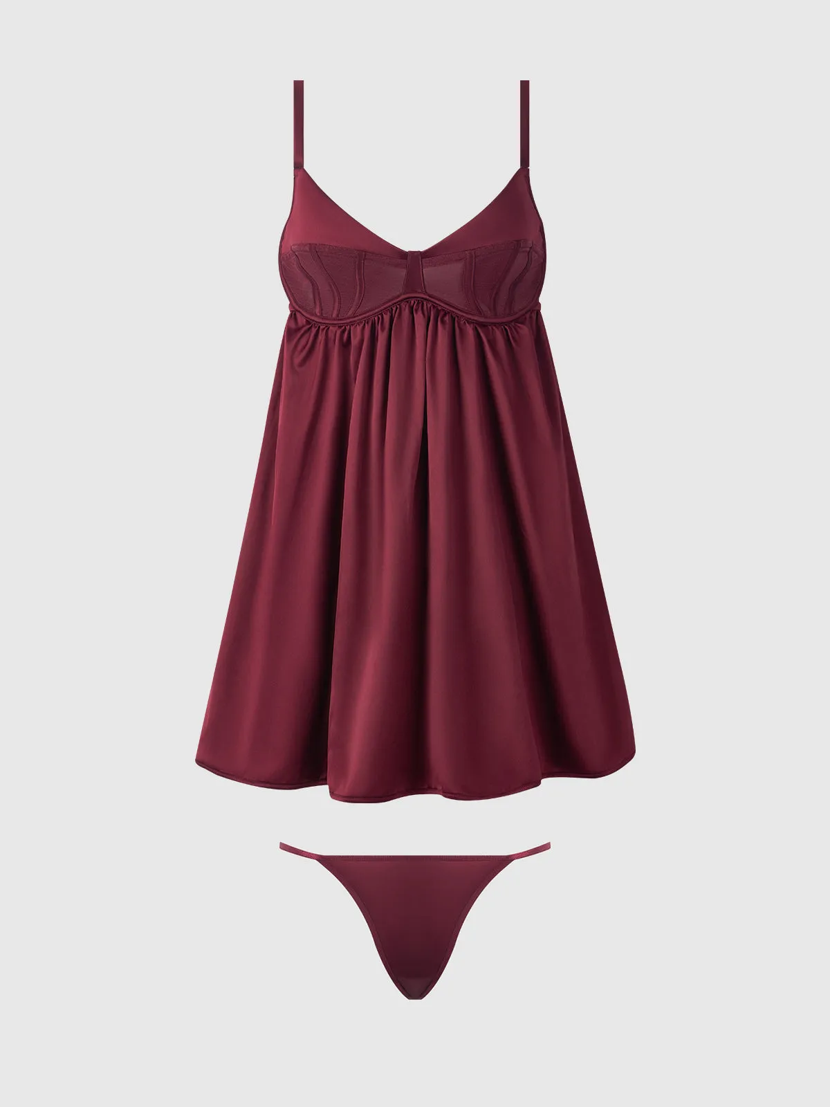 Petra Satin & Mesh Unlined Corset Cup Babydoll by Frederick's of Hollywood