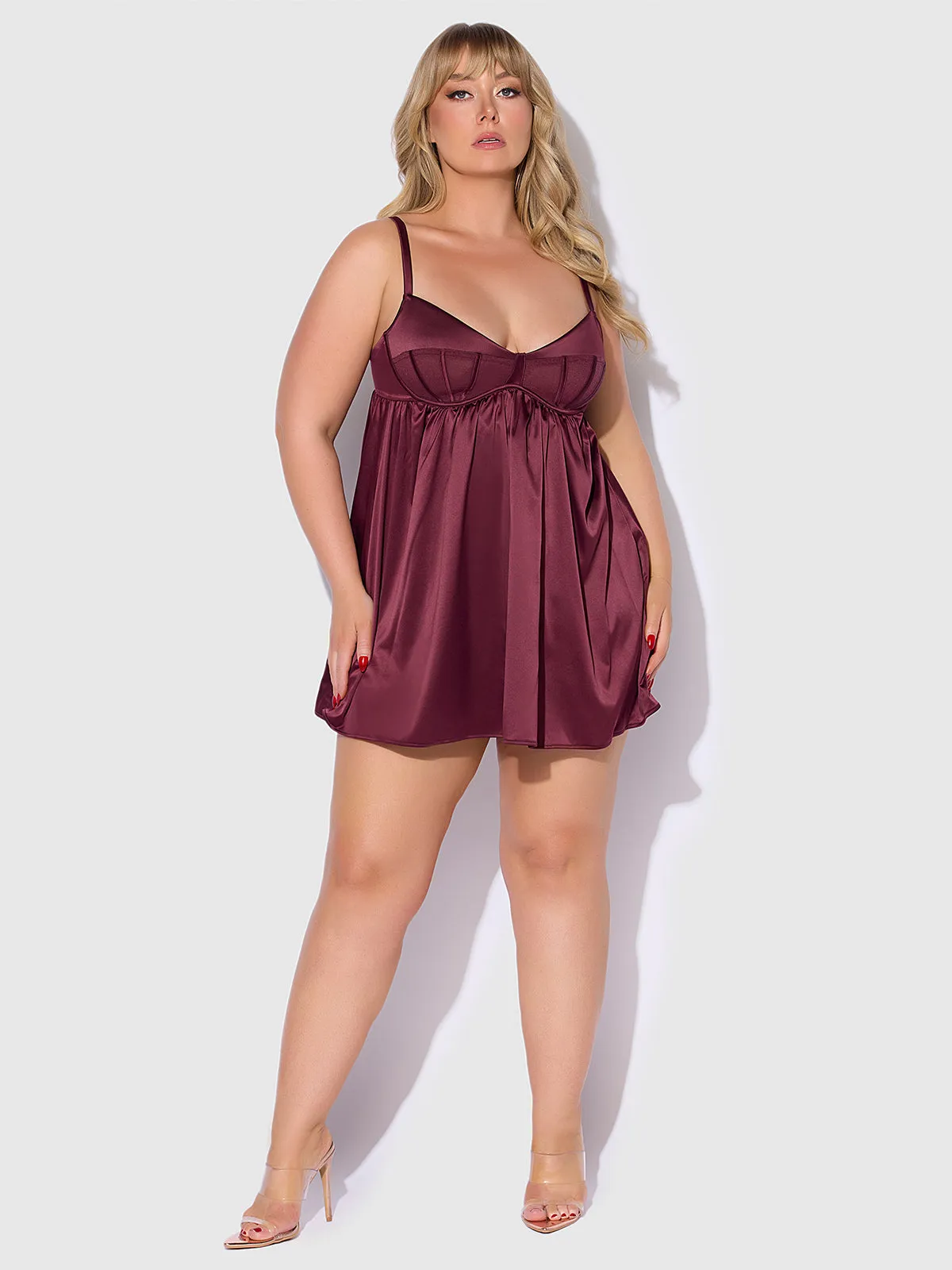 Petra Satin & Mesh Unlined Corset Cup Babydoll by Frederick's of Hollywood