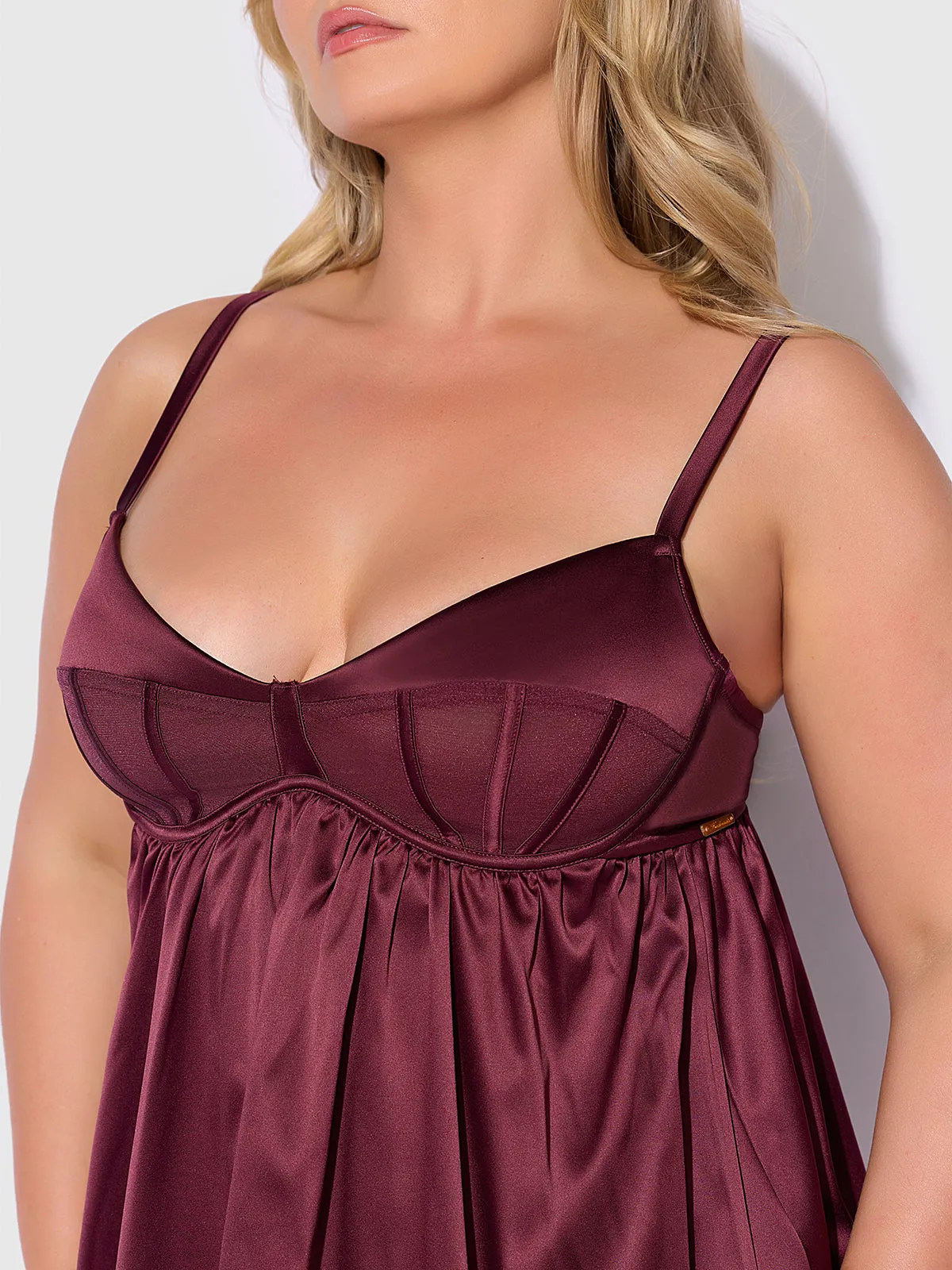 Petra Satin & Mesh Unlined Corset Cup Babydoll by Frederick's of Hollywood
