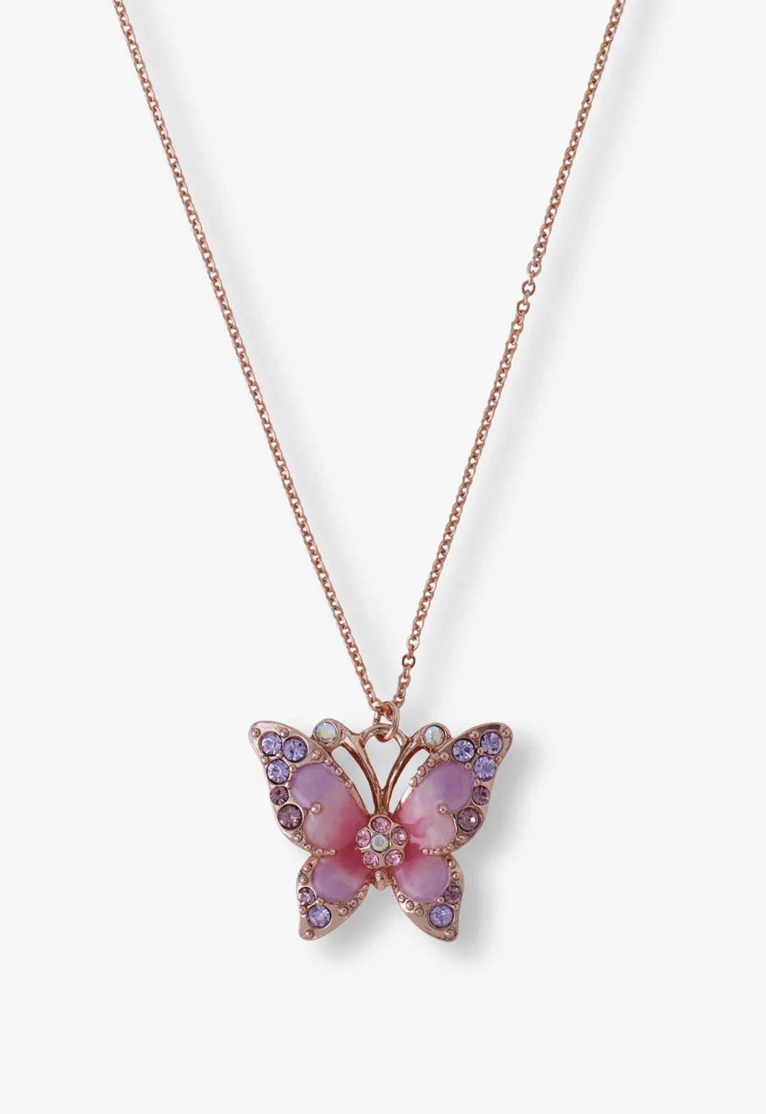 Pink & Lavender Butterfly Glow Necklace- Rose Gold Annasui