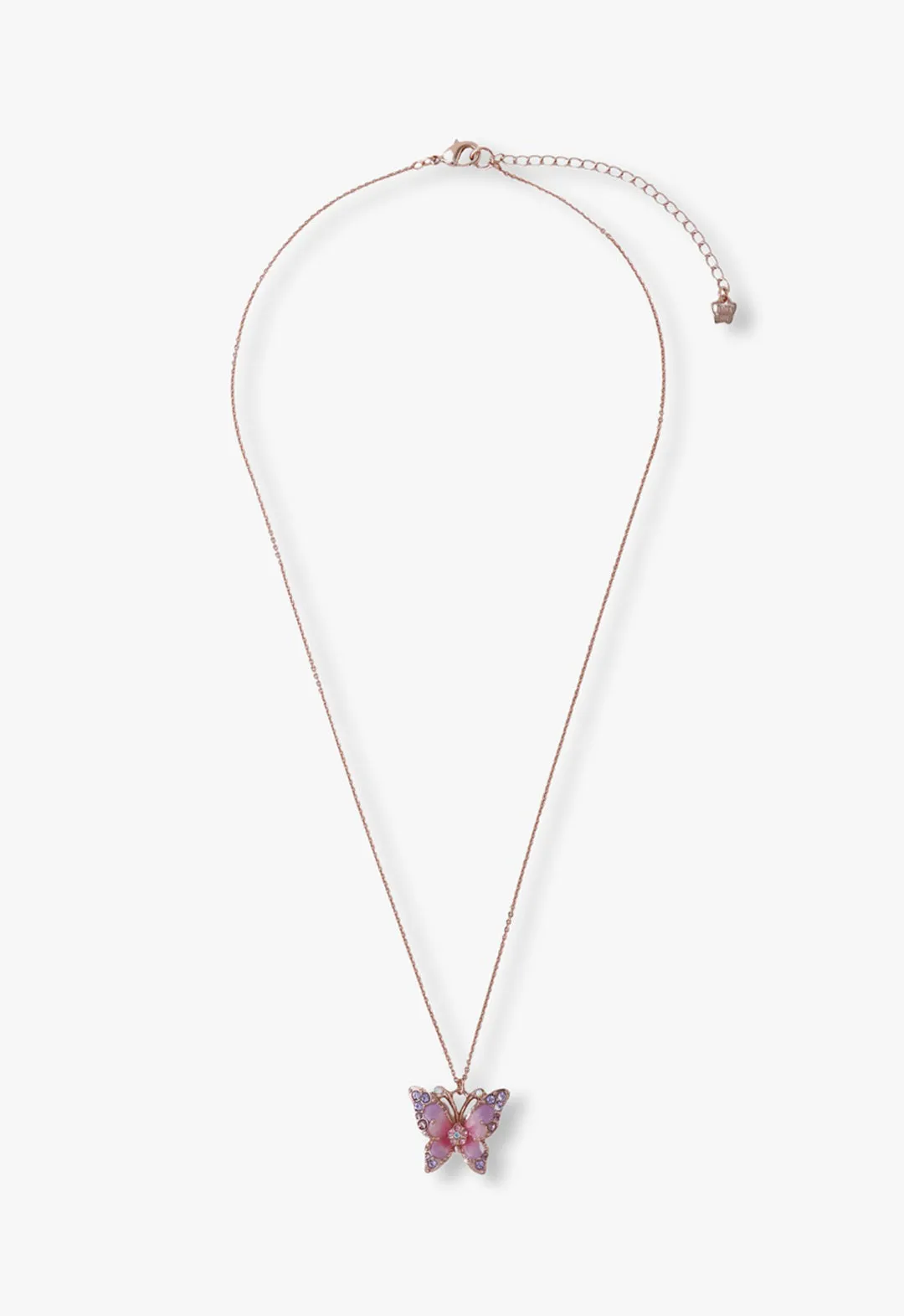 Pink & Lavender Butterfly Glow Necklace- Rose Gold Annasui