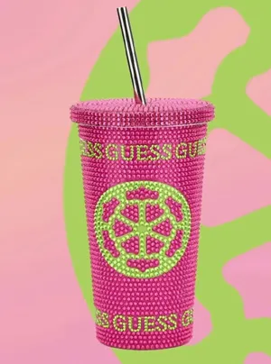 Pink Peony Logo Travel Tumbler Cup Guess