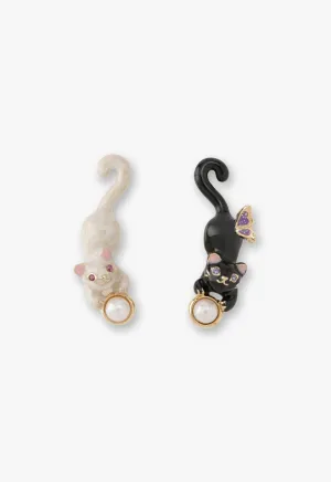 Playful Cat & Pearl Drop Earrings Annasui