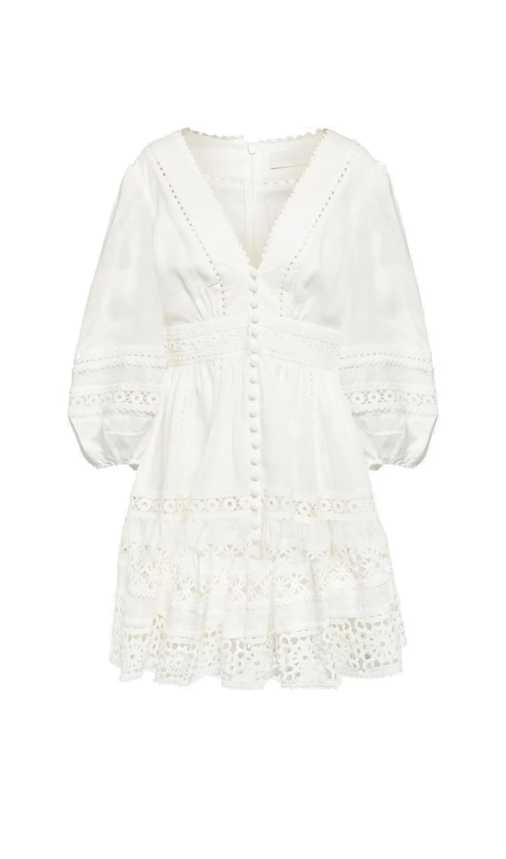 PLUNGING NECK LACE MINI DRESS IN WHITE Gloria Lanvin
