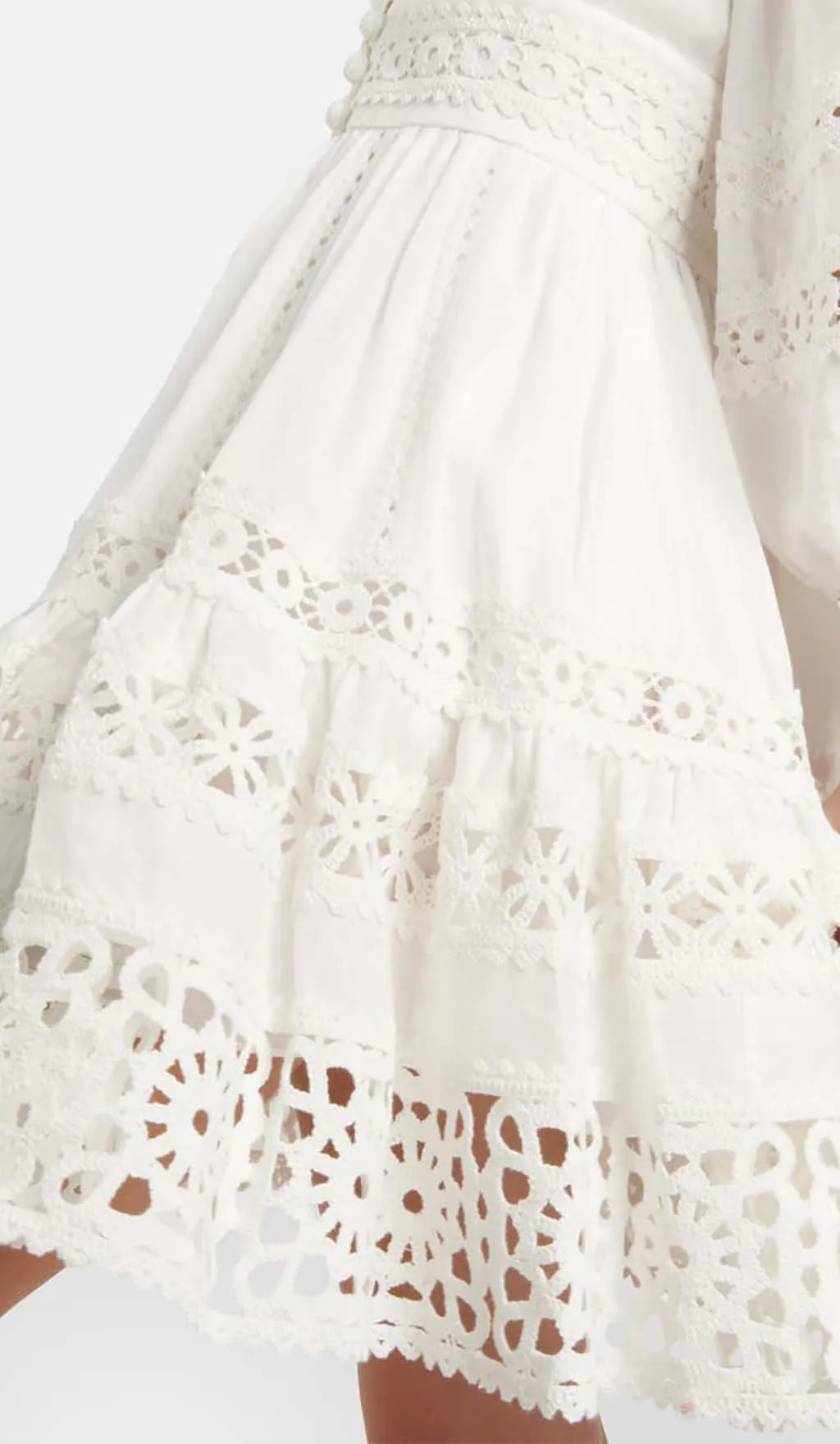 PLUNGING NECK LACE MINI DRESS IN WHITE Gloria Lanvin