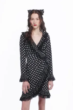 Polka Dot Pleated Wrap Dress Annasui