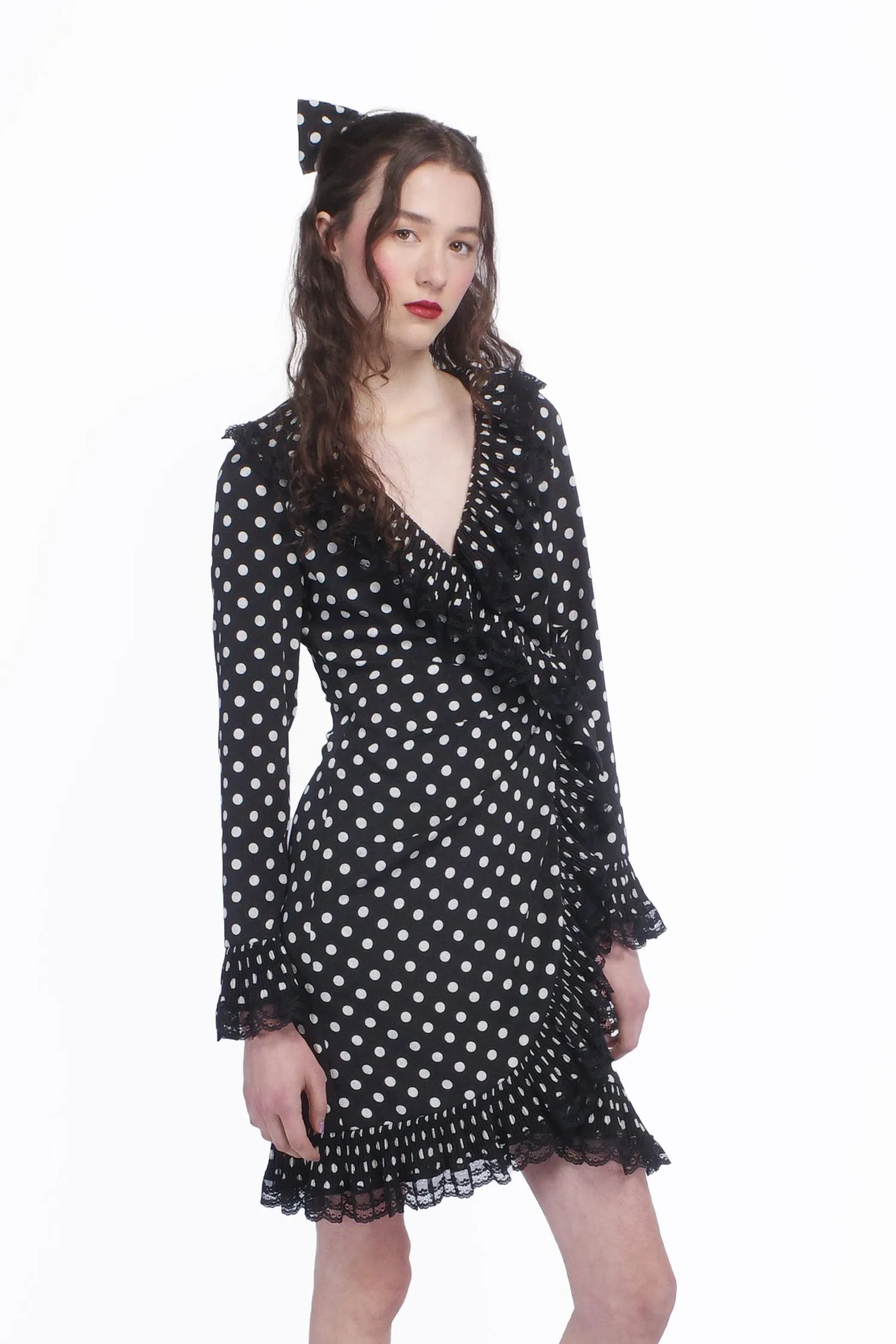 Polka Dot Pleated Wrap Dress Annasui